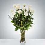 Dozen Long Stemmed White Roses by BloomNation™ Dozen Long Stemmed White Roses by BloomNation™ - A dozen white roses are a classic gift! Perfect for Valentine's Day, an Anniversary, or any type of celebration. Approximate Dimensions: 20"D x 30"H