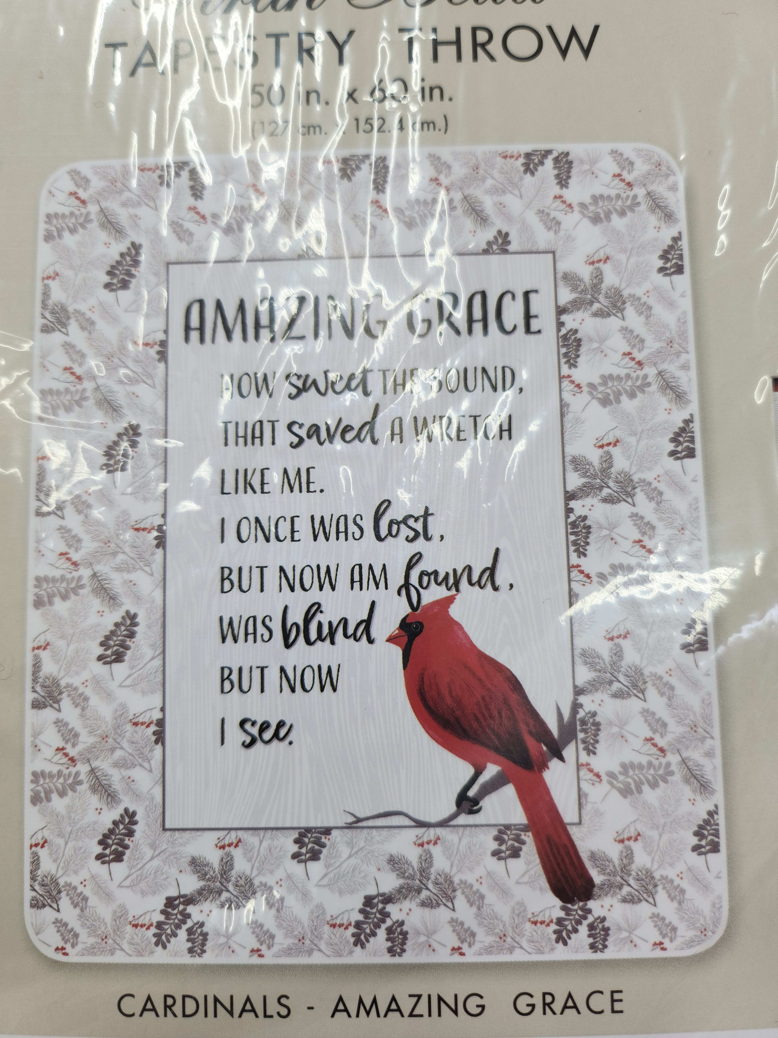Amazing Grace Cardinals Throw - 50&quot; by 60&quot; Throw. Machine washable. Comes displayed on stand.