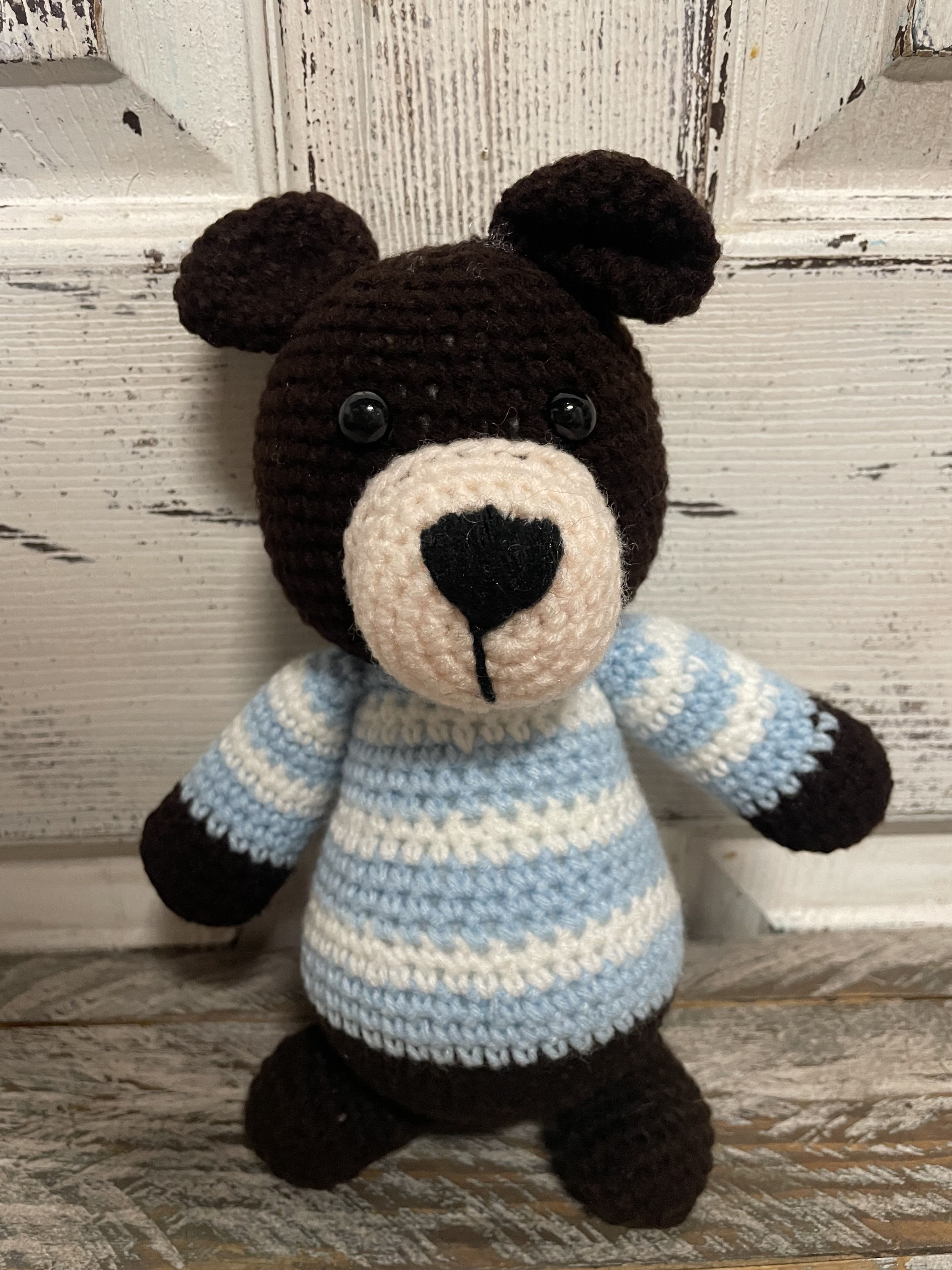 Handmade knitted Bear #3 Handmade knitted Bear #3 - Discover the charm of our Gift Shop's exclusive collection – One of a Kind handmade knit/crochet toys and dolls. Each piece is a quality keepsake and treasure, meticulously crafted from the finest natural wool and cotton. Every creation is a unique masterpiece, with our artisans pouring their hearts into every stitch. These are more than mere gifts; they are timeless prices that create cherished memories, destined to last a lifetime.
