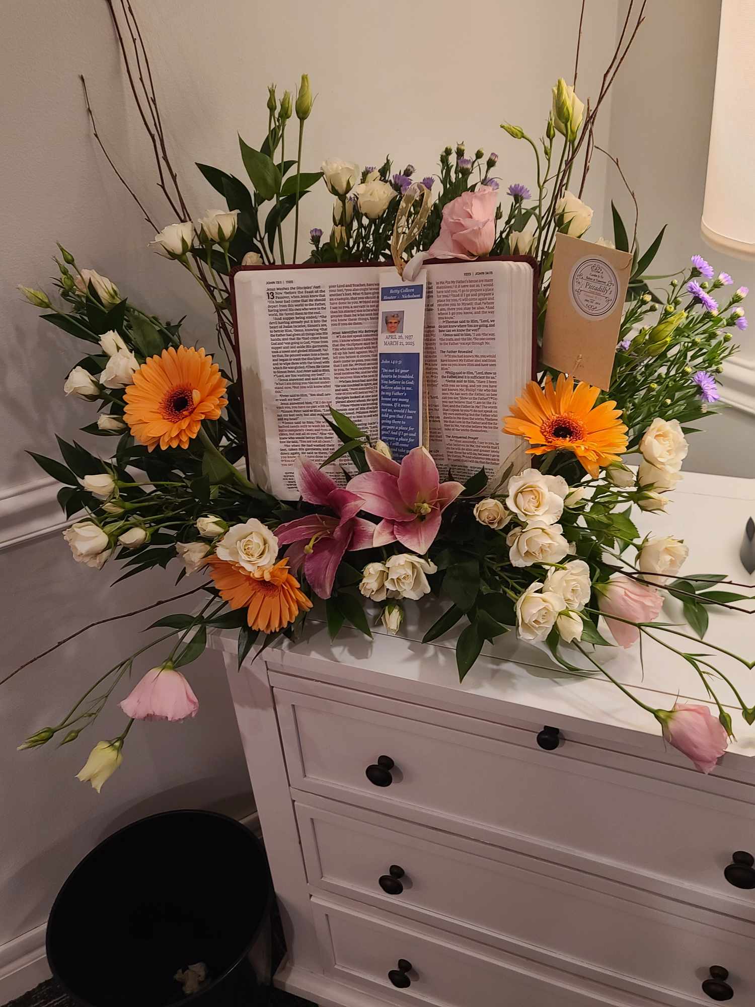 Heavenly Bible Heavenly Bible - King James Bible with floral arrangement. The personalized, laminated, bookmarker maybe added to your order