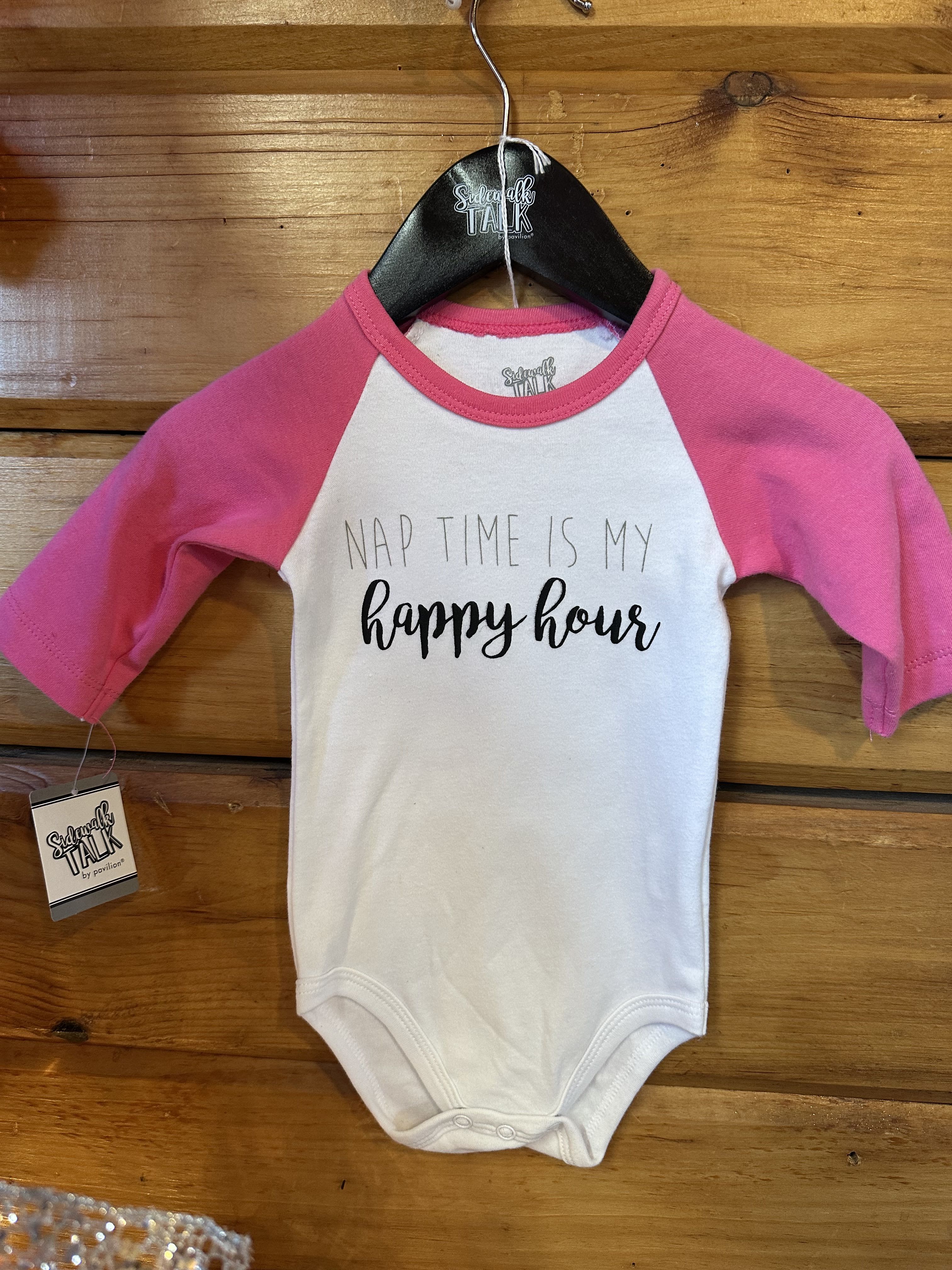 Happy Hour Onsie - Sidewalk Talk...Nap Time is My Happy Hour Onsie 3/4 length sleeve onsie of 100% cotton