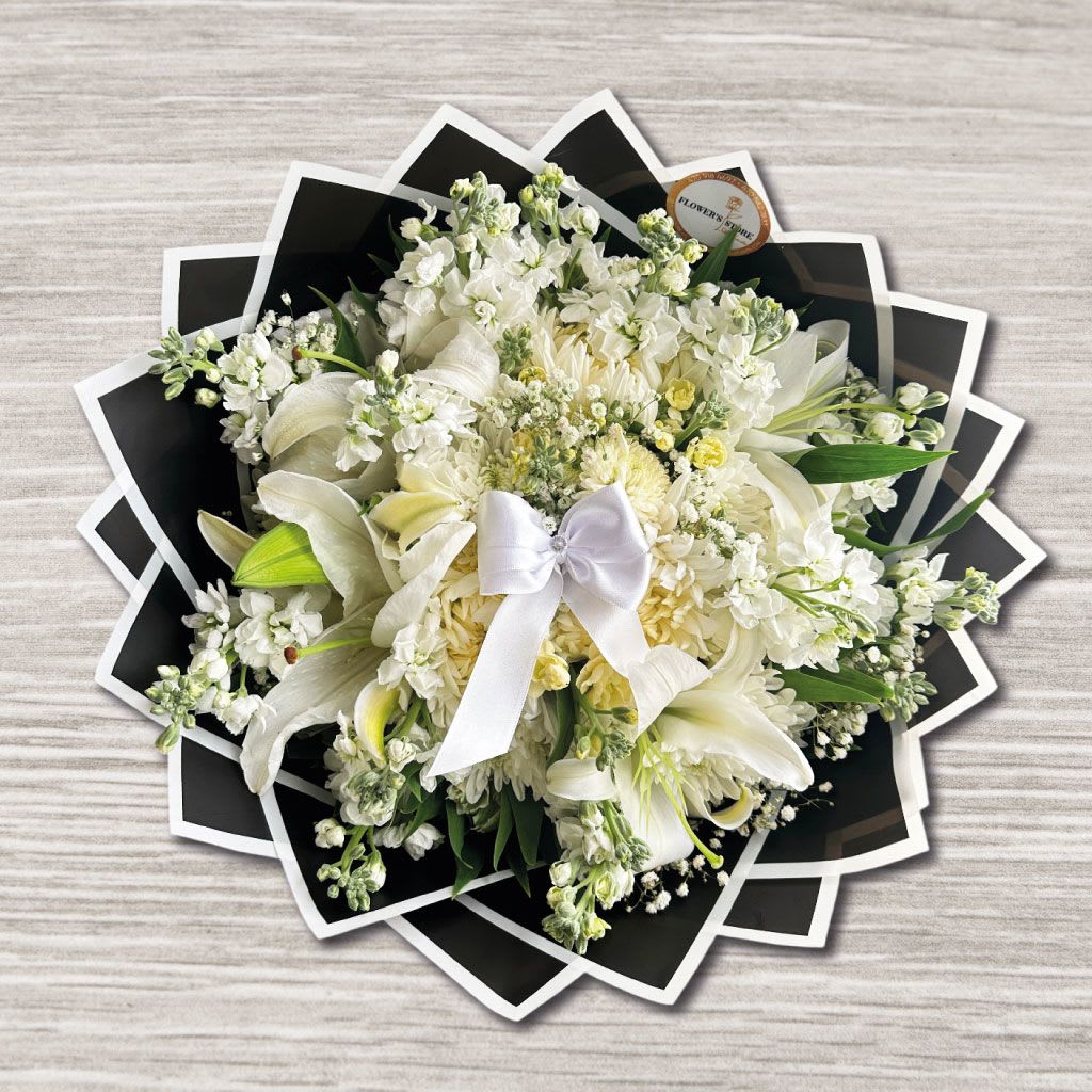 Light and peace Light and peace - • White Roses • White Lillies • Wrap Paper • Gift bow