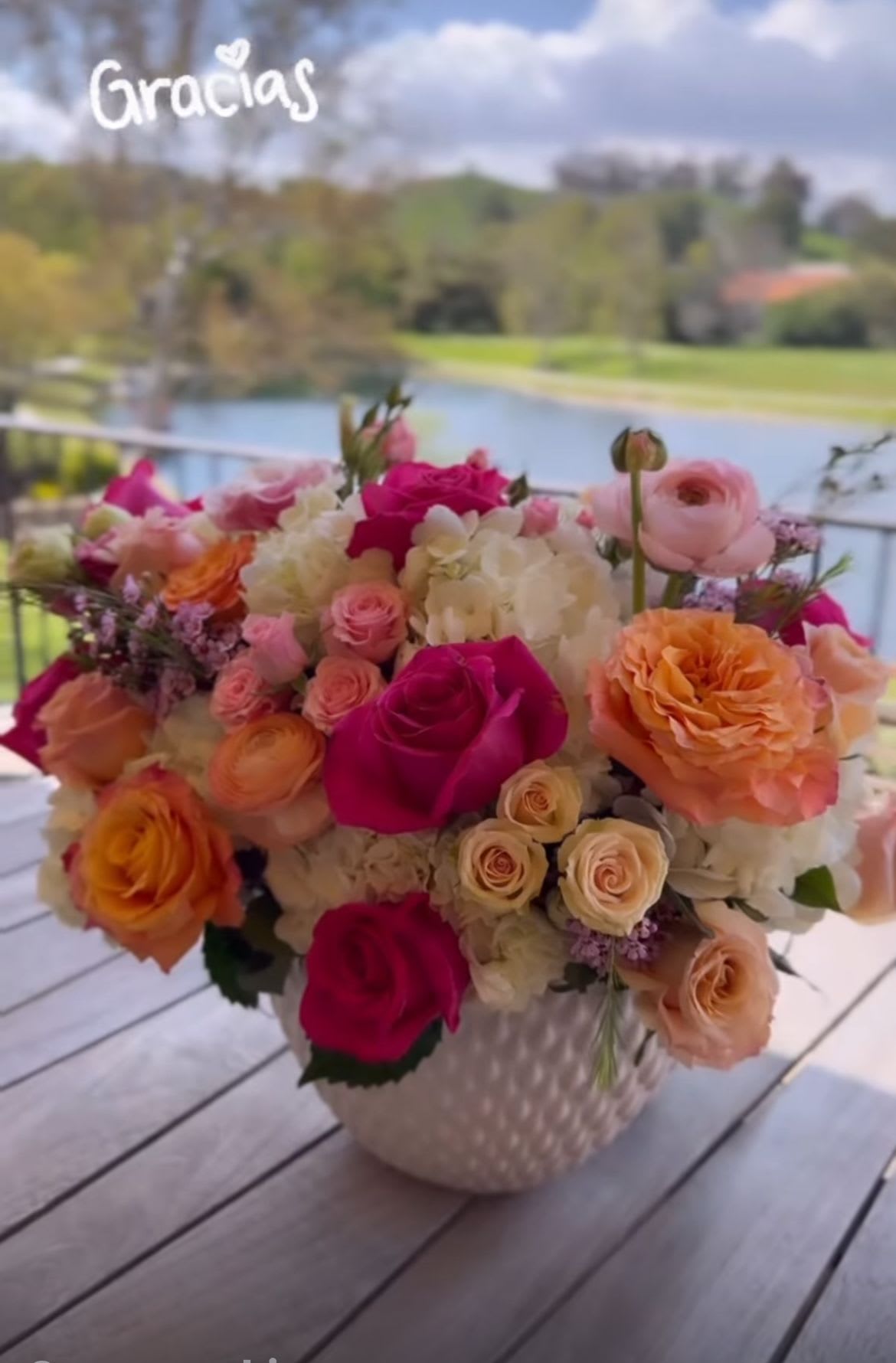 Lianna’s Favorite blooms - This beautiful arrangement was created for TV personality Lianna Grethel Combination of blush roses, peach roses, pink touch of Ranancolus, and wax flower