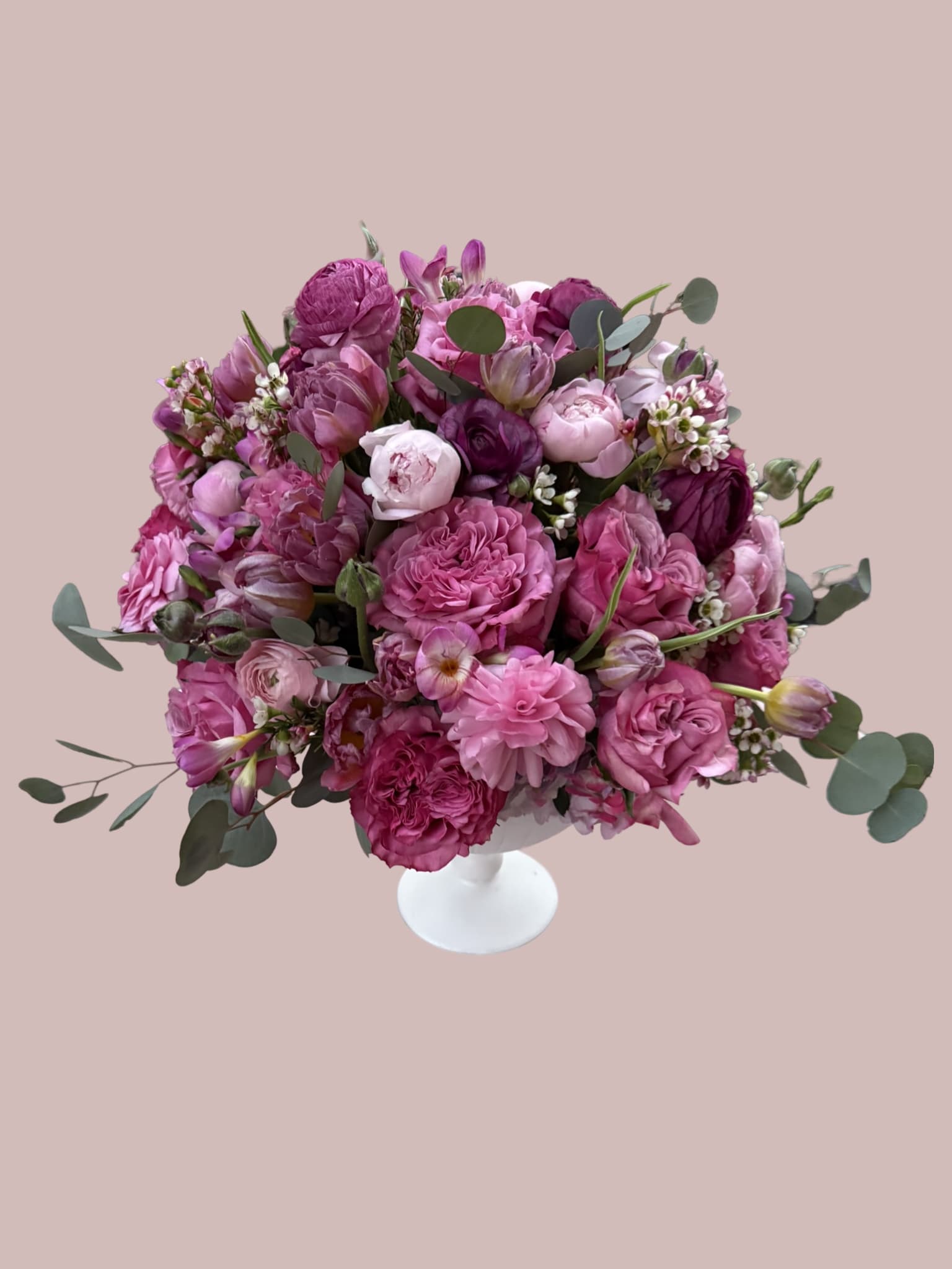 Pretty pinks - Tulips, ranunculus,peonies,roses,silver dollar,hydrangeas,wax