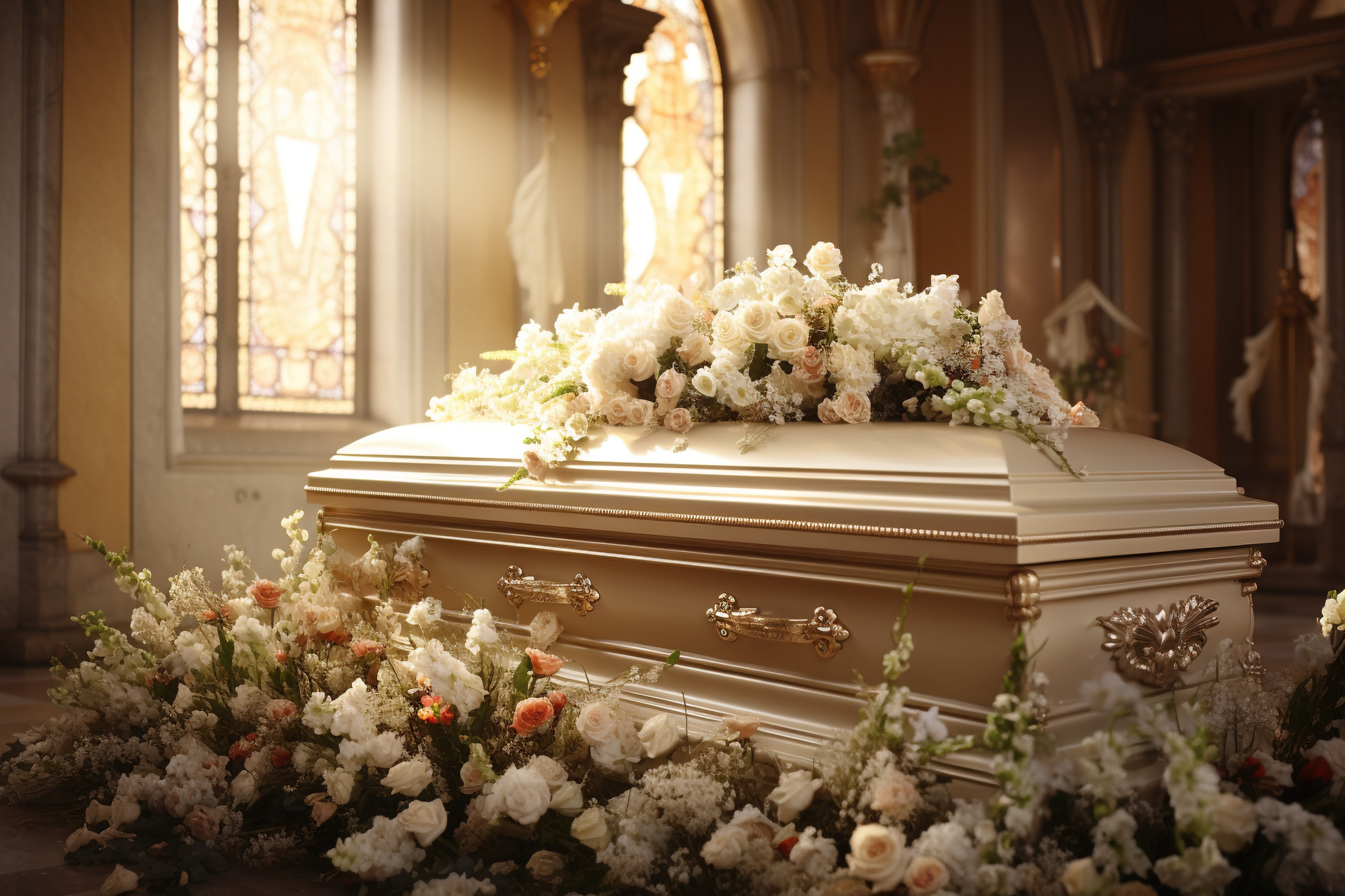 Heavenly Surround Peaceful Sympathy Set -  The Heavenly Surround Peaceful Sympathy Tribute is a heartfelt and elegant arrangement designed to honor your loved one with grace and serenity. This tribute features a beautifully crafted casket spray and accompanying floor florals measuring approximately 6 feet in length. Together, they create a dignified and memorable display of love and remembrance. *Floral colors are customizable   Please note: The image shown is for example purposes only. Floral designs may vary based on seasonal availability, but the quality and beauty of your arrangement are always guaranteed. Advance notice is required to ensure the finest blooms are used.