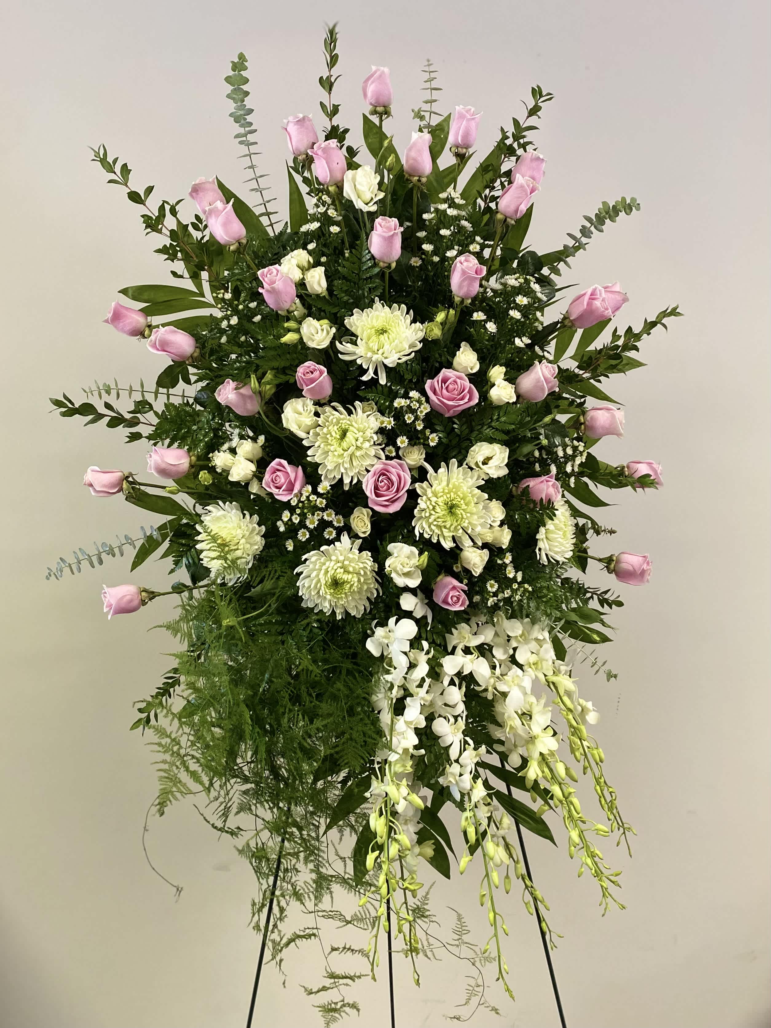 Rose and Orchid Tribute Rose and Orchid Tribute - Standing Spray Design