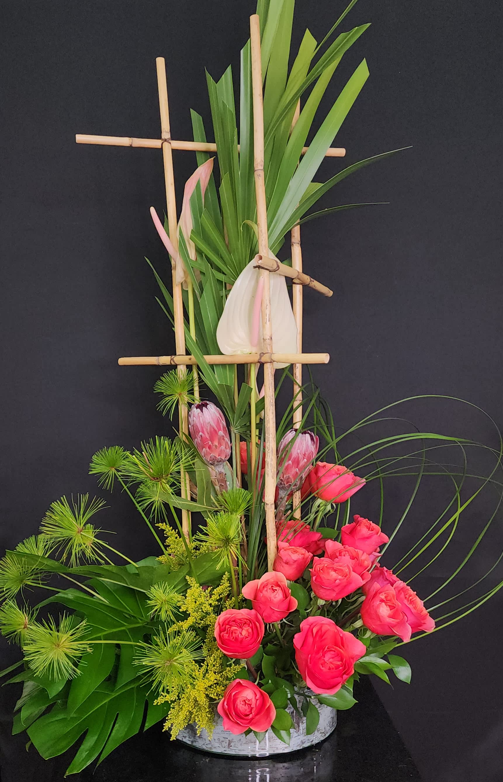 Protea on a bed of roses! - Protea on a bed of roses sets the tone for this powerhouse!   All homes deserve beautiful flowers to complete them.