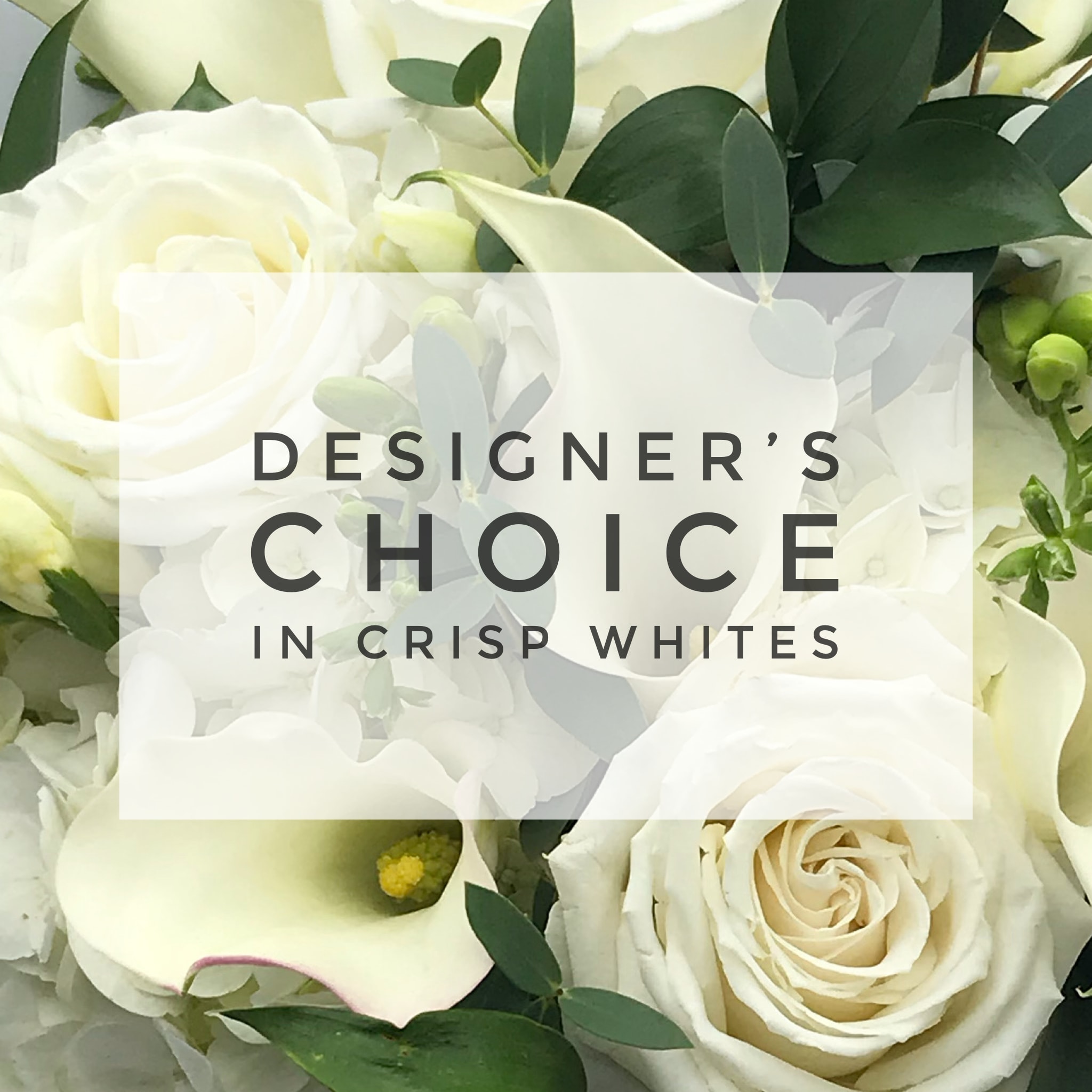 Designer's Choice in Crisp White's - Our crisp white custom design theme features shades of white, ivory, and green  with lush foliage to deliver an elegant, natural and sophisticated presentation. 