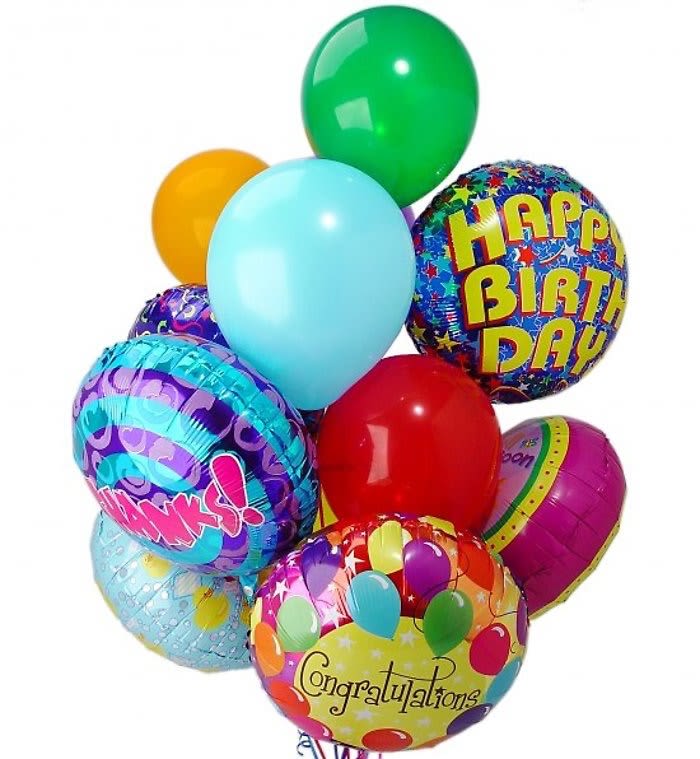 Balloon Bouquet with Candy - Includes 6 latex balloons, 1 Mylar Balloon &amp; small bag of candy.