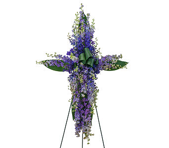Lovingly Lavender Cross Lovingly Lavender Cross - Pink and purple flowers combine to make a beautiful tribute. Approximately 20" wide by 32" high As Shown : HI-F784