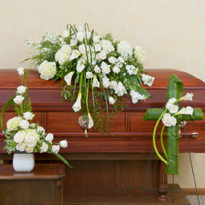 Enduring Love Trio Enduring Love Trio - Trio of pieces that feature white calla lilies. Casket Spray, Cross and Arrangement