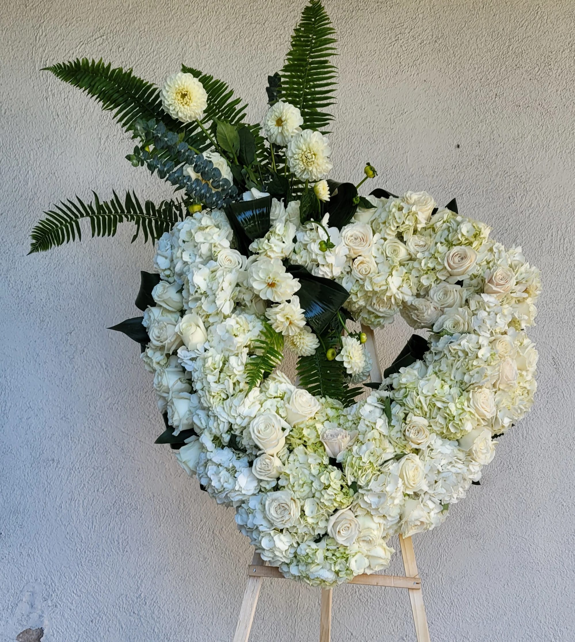 Heart Spray - An Opened or Enclosed Heart Floral spray.  Custom-printed ribbons are available. Please feel free to call or text us for personal messages.