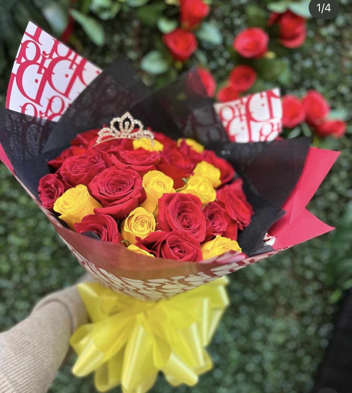 Red and Yellow Bouquet  - 25 roses wrapped in paper 