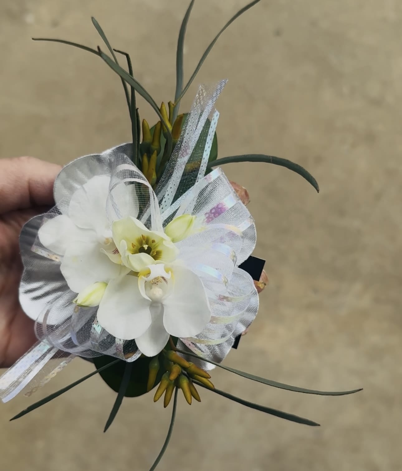 Pure and graceful Corsage Pure and graceful Corsage - white orchids, Star of Bethlehem and eucalyptus