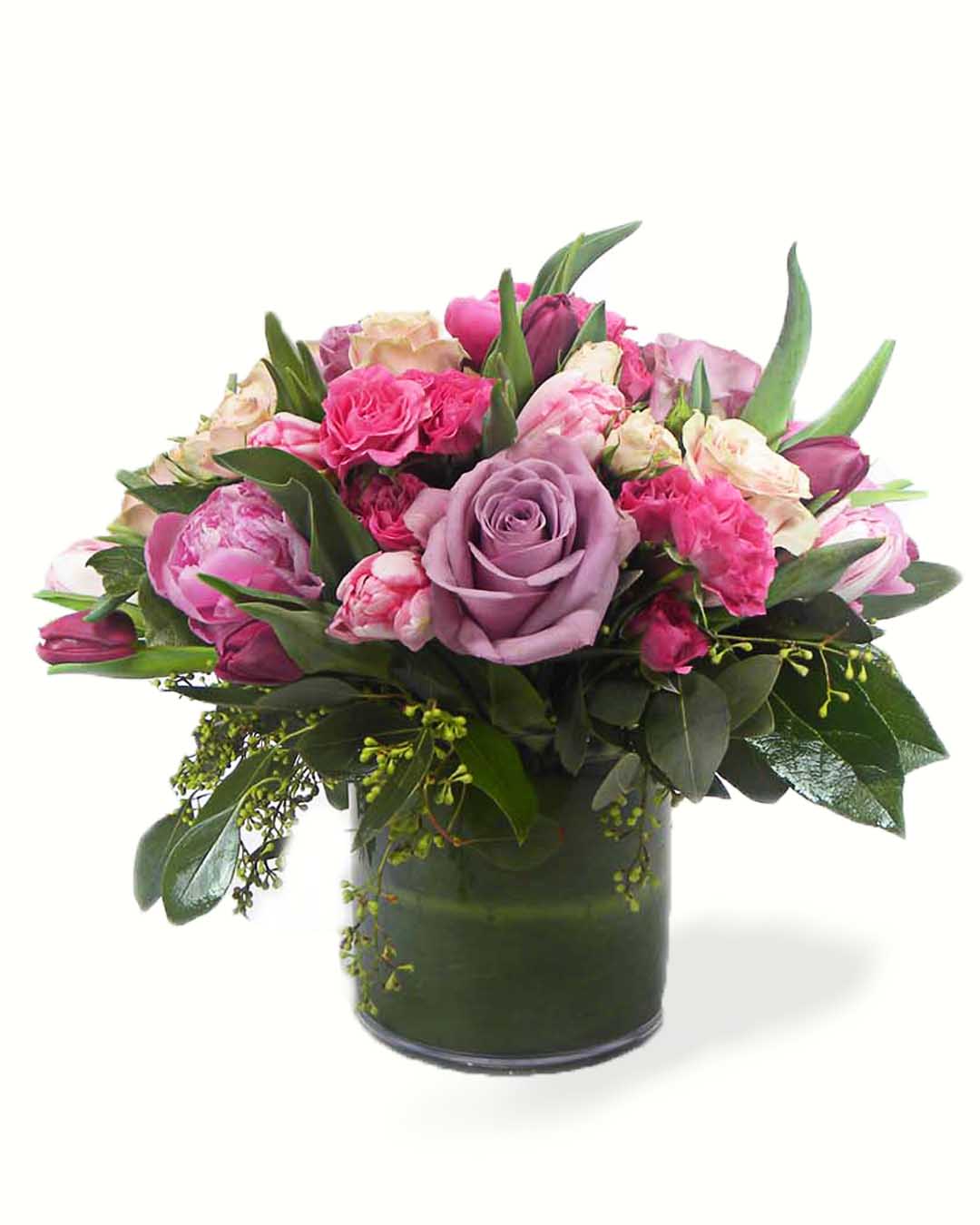 Everlasting love - Roses, tulips, peonies in pink and lavender shades. 