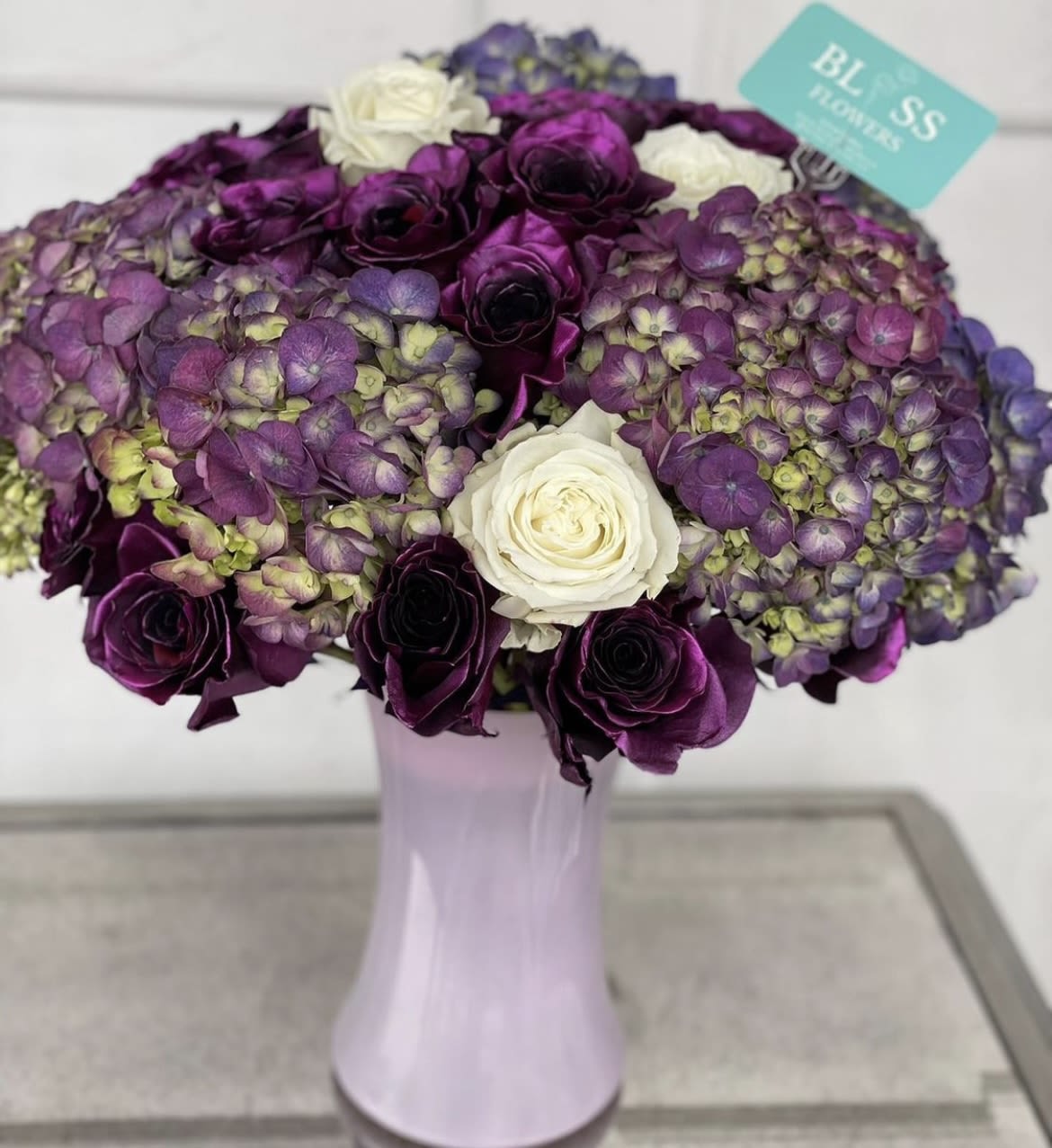 Purple Heaven  - Purple roses, White roses, Purple Hydrangea