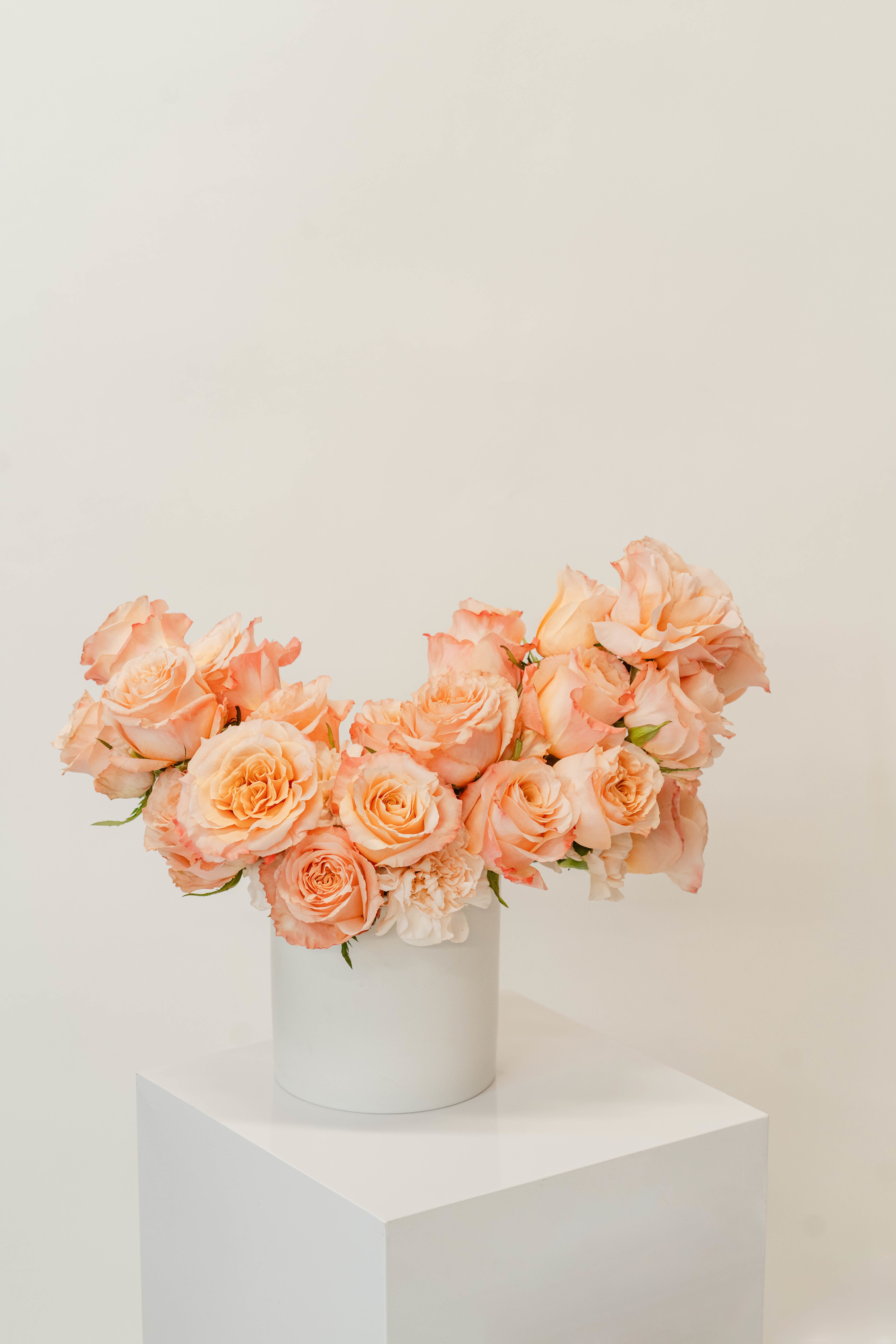 Two Dozen Roses - Two dozen roses, in your choice of color, designed with a modern European Pave approach, in a ceramic vase with high-end blooms and greenery to accent the premium roses. Placed in a gift box, lined with premium paper, and our signature finishing touch deluxe ribbon to match.   