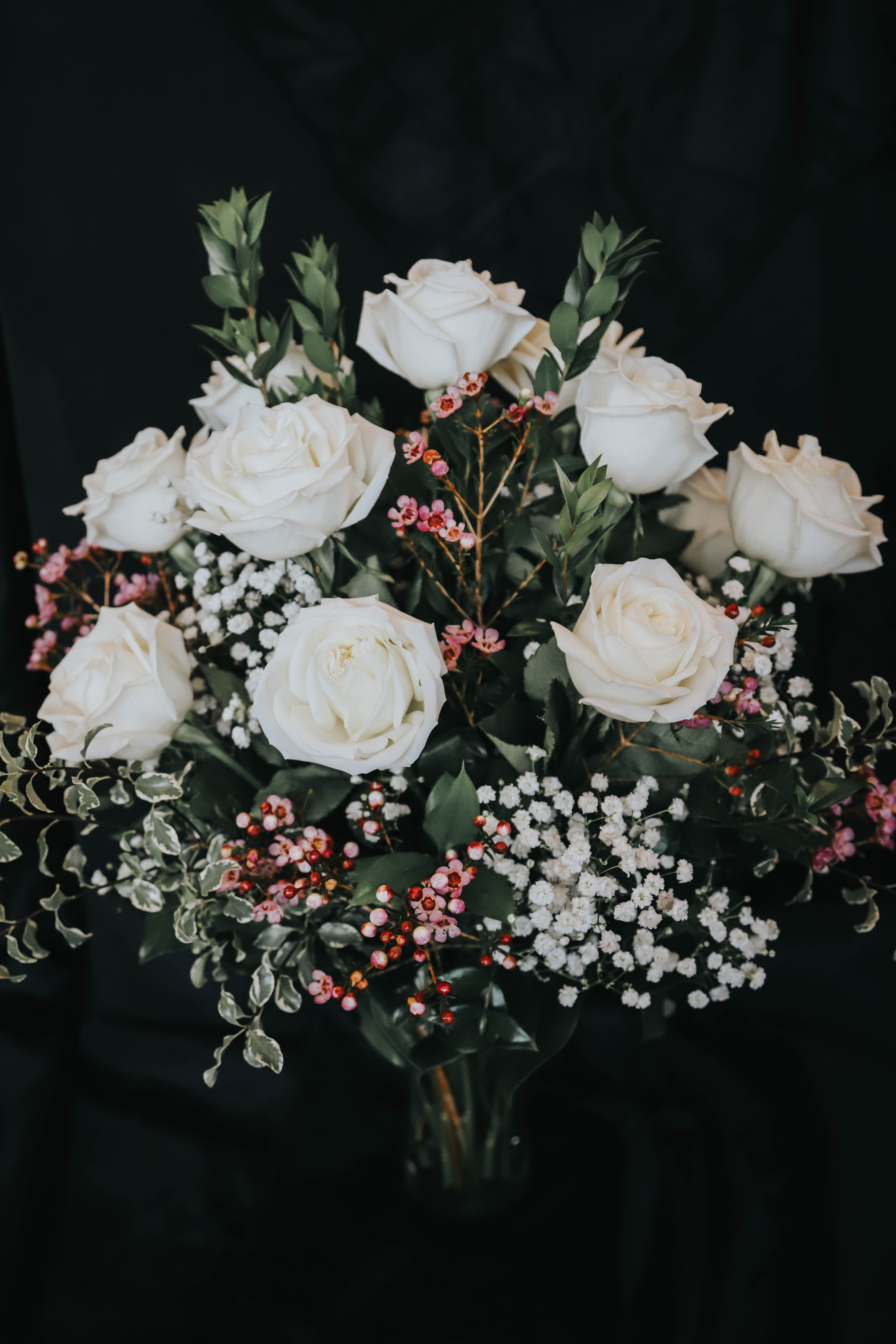 Everlasting Light - Romance blossoms beautifully within this elegant bouquet. The serenity and innocence of cream-colored roses is in delightful juxtaposition with lavender waxflower and fresh gypsophilia. It's as romantic as a stroll through the English countryside.  