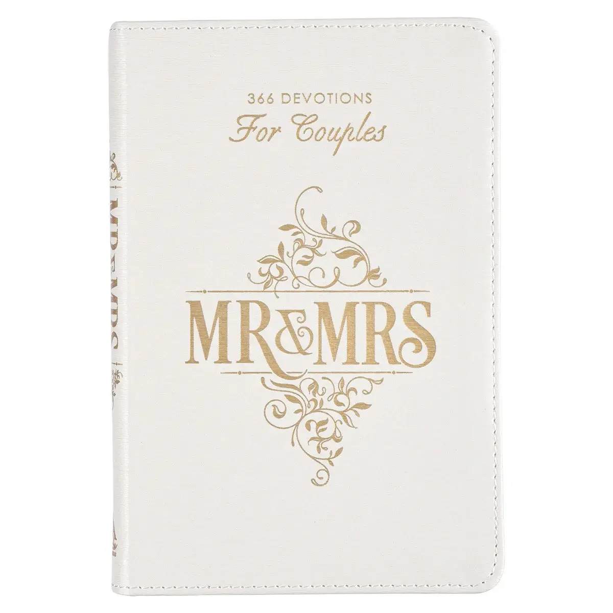 Devotional For Mr. &amp; Mrs. White Faux Leather - The Mr. &amp; Mrs. 366 Devotions for Couples White Faux Leather Devotional is a great starting point for a new marriage and the perfect way to get into the habit of sharing your devotional time as a couple. White pearlized faux leather cover with heat-debossed floral design, Mr. &amp; Mrs. — Better Together Collection, Gold foiled title, Flexcover, 366 devotions, Couple's devotional, 388 gilt-edged pages, Two-color interior, Satin ribbon marker, Size: 7.2&quot; x 4.8&quot; x .7&quot; (183 x 122 x 18mm)