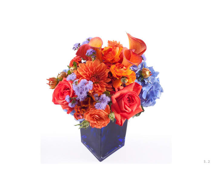 S2. Capri S2. Capri - With a color palette inspired by the hues of Mediterranean isles, this arrangement is perfect for a birthday gift, casual tablescape or a sunny side table