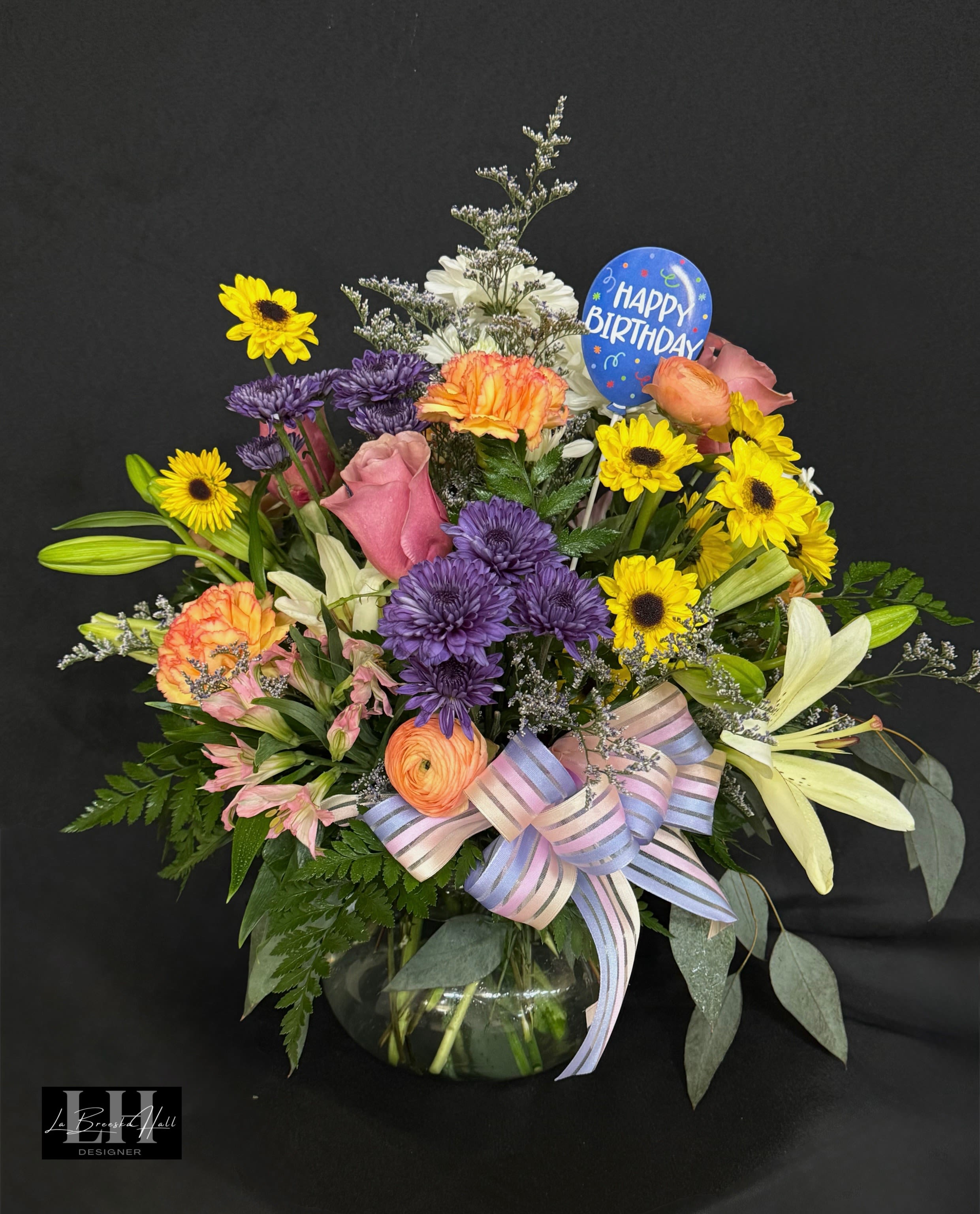 Blissful Birthday - Colorful Birthday arrangement. Balloon pick included. 
