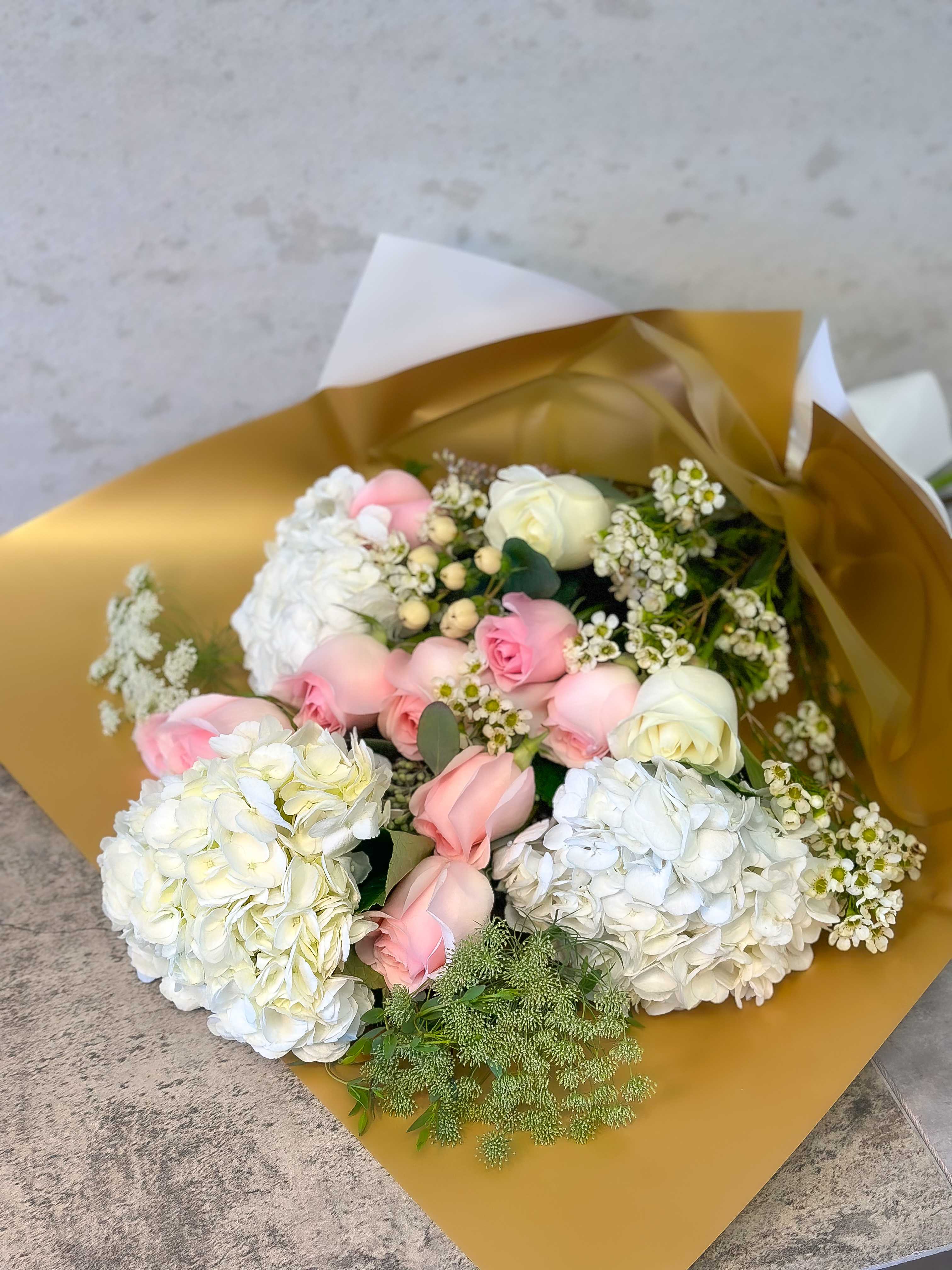 White and Pink Premium Bouquet - Standard - Your order will be arranged approximately as shown on our website.