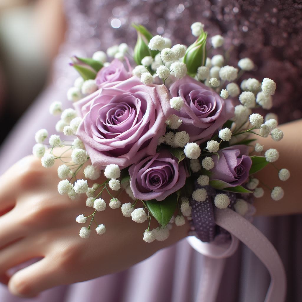 Lavender Dreams Wrist Corsage and Boutonniere Set - Elevate your special occasions with our stunning Lavender Dreams Wrist Corsage and Boutonniere Set. Perfect for weddings, proms, anniversaries, and other formal events, this corsage adds a touch of sophistication and charm to your attire.