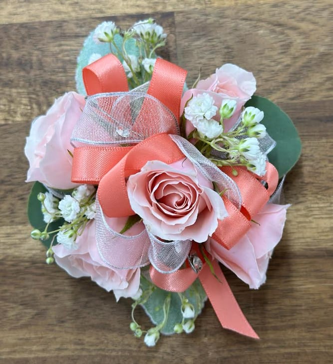 Corsage  - Great for prom, wedding any special occasion.   You can pick any color ribbon, just send an email or call us to switch out colors.  