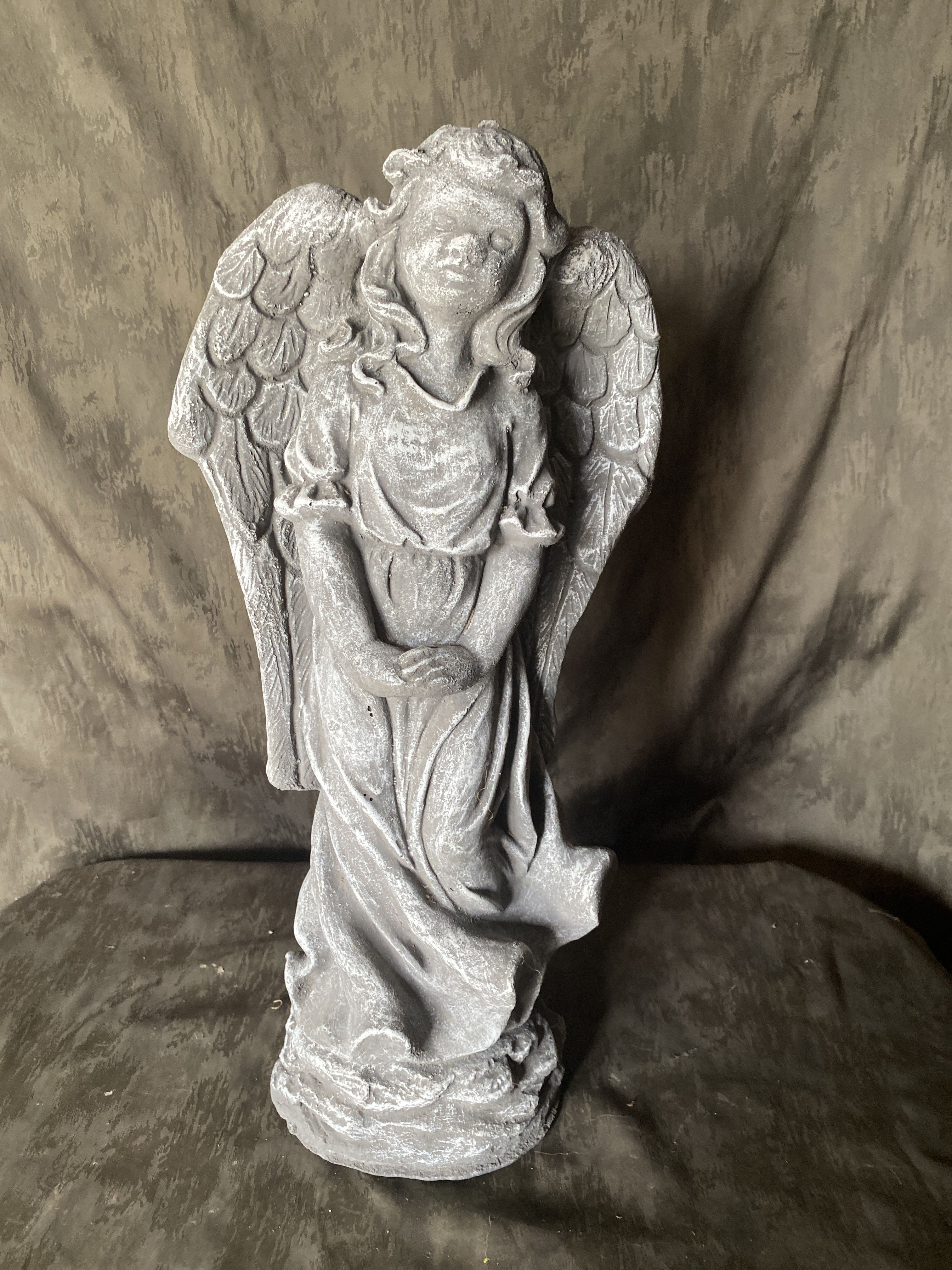Angel praying to Jesus - Solid concrete 19 inches tall 11 inches wide  Good price angel only  Better price with Angel and silk flowers
