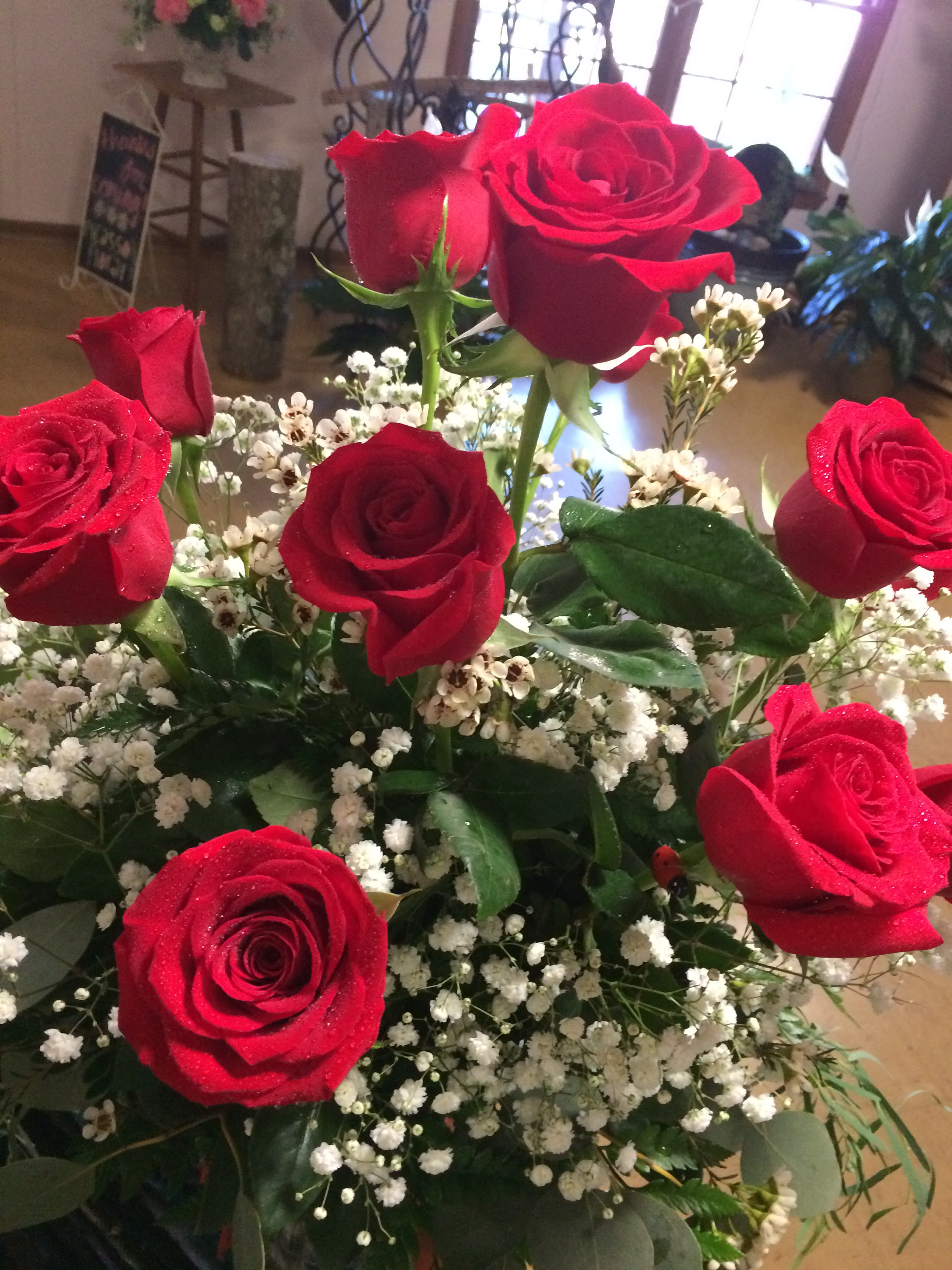 Dozen Roses - A dozen roses in a vase with upgraged greenery and filler. Available in other colors.