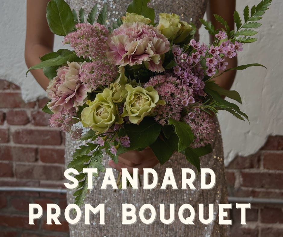Standard Prom Bouquet - This arrangement offers lots of texture and focal flowers like carnations and daisies.