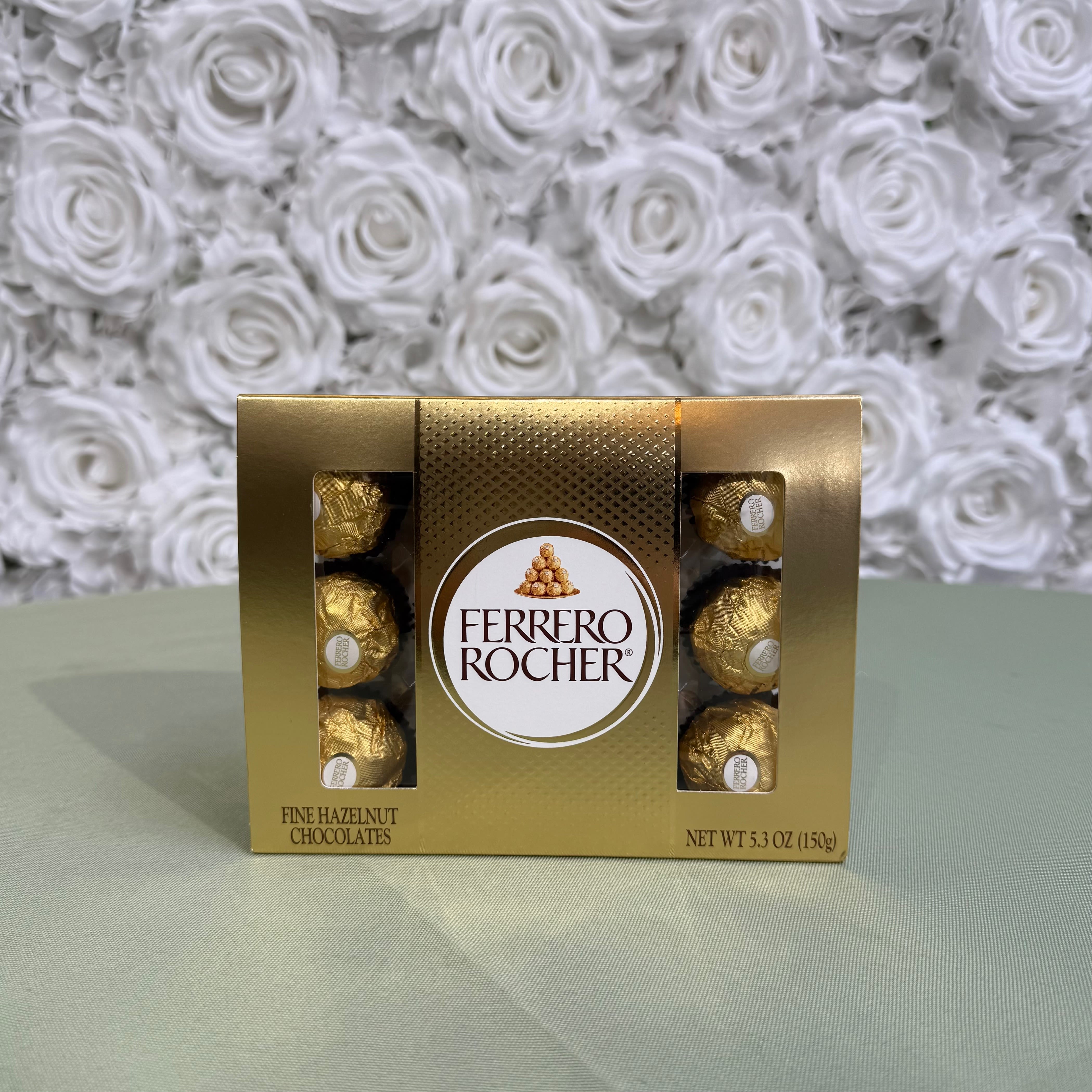 Ferrero Rocher Hazelnut Chocolates Ferrero Rocher Hazelnut Chocolates - Twelve hazelnut chocolate gift box.