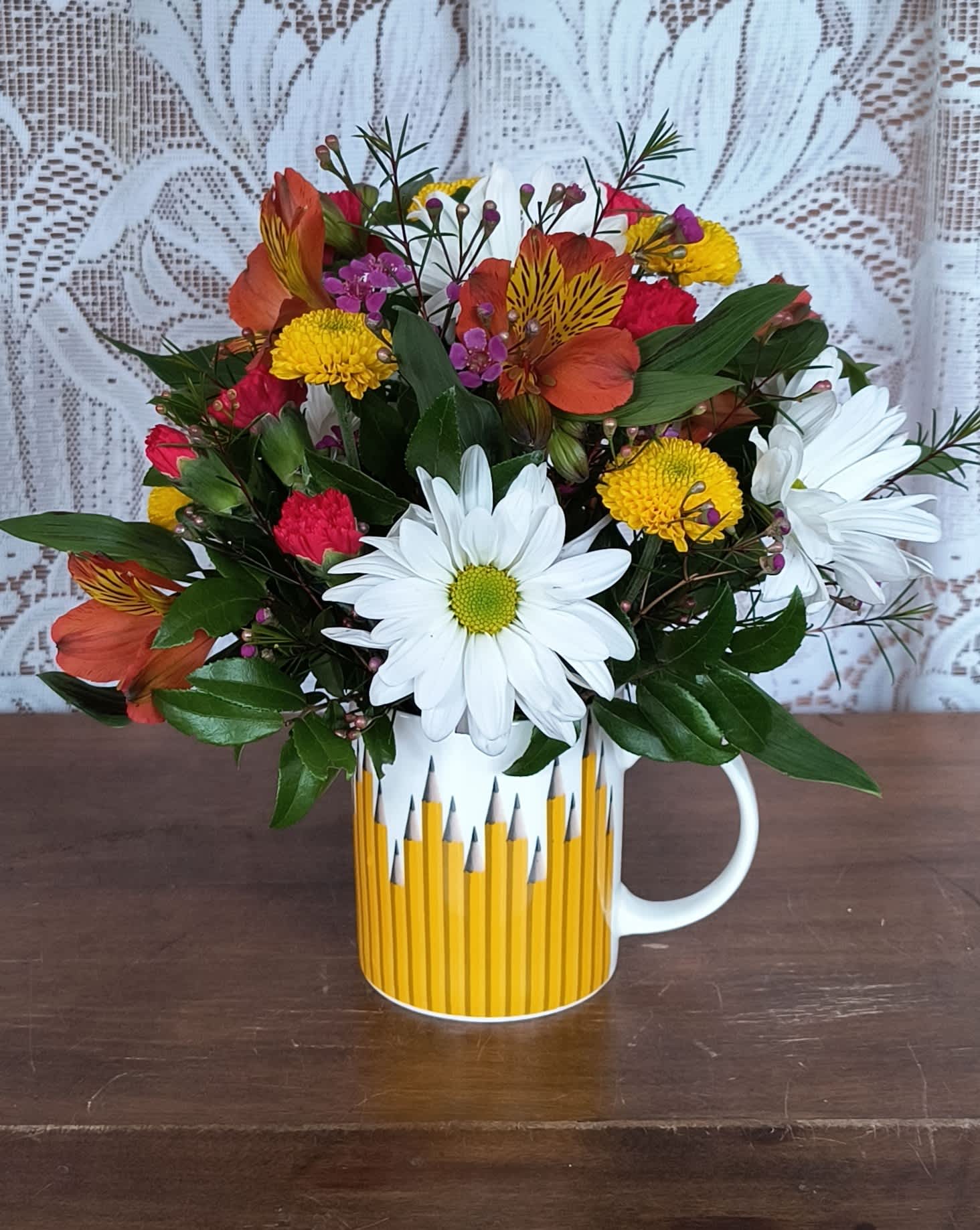 Cup Of Gratitude - Pencil  cup filled with assorted long lasting flowers. Perfect for your Assistant, Teacher or any professional you are grateful for.