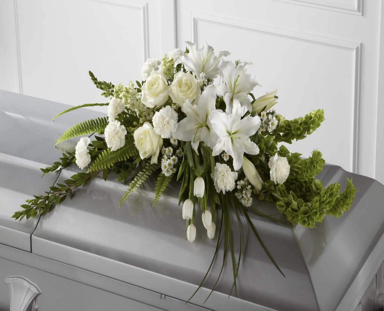 Resurrection, casket spray Resurrection, casket spray - Pure white sympathy floral