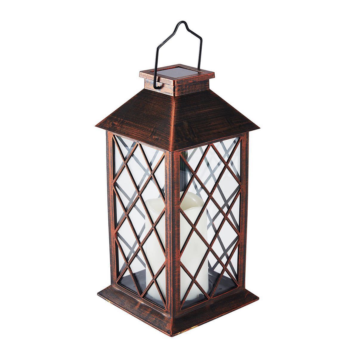 Solar Brushed Bronze Lantern  - 13.5 in tall plastic lantern with solar 