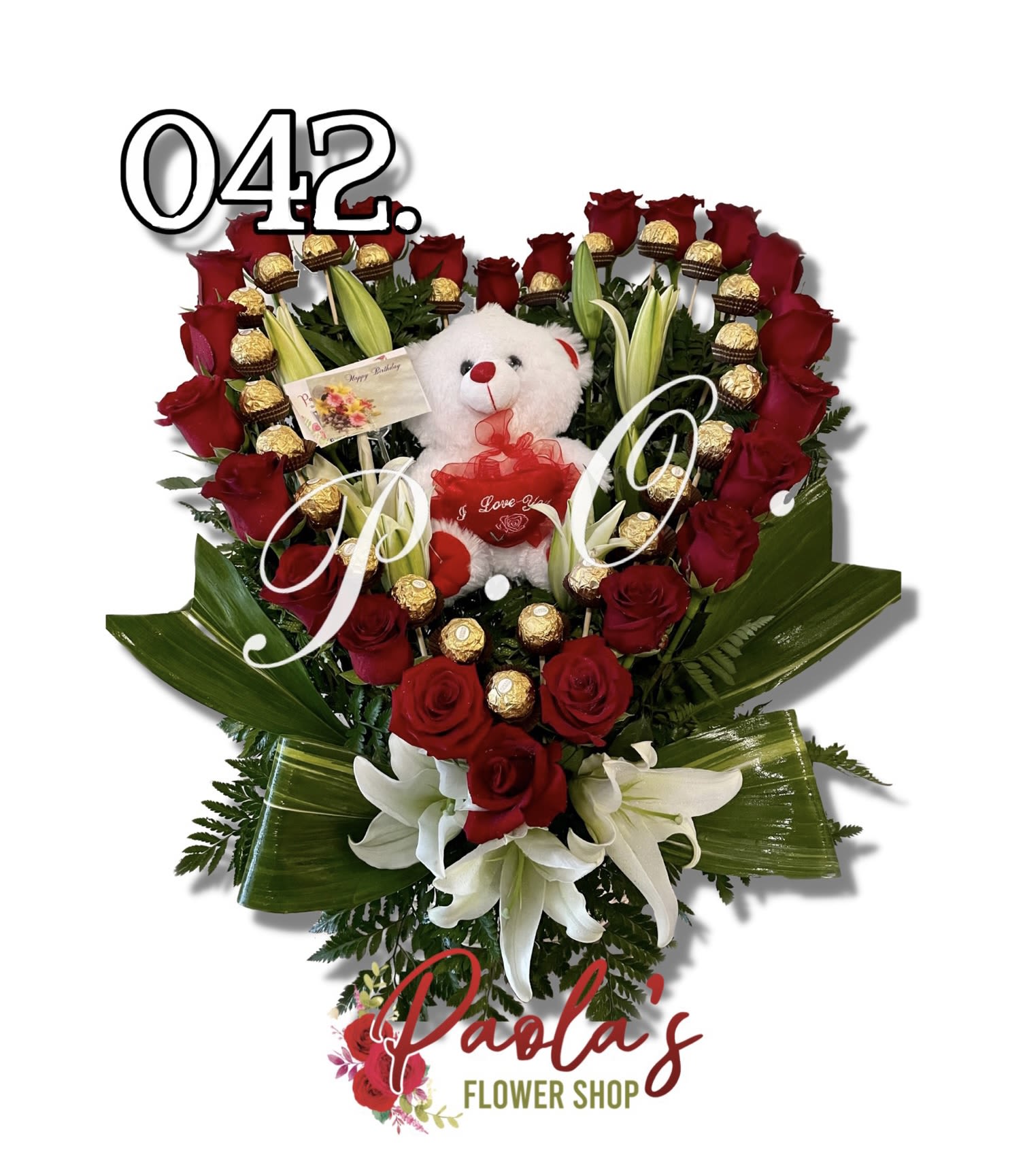 Oh my heart!  - Plush, lilies, roses, Ferrero rocher choclates