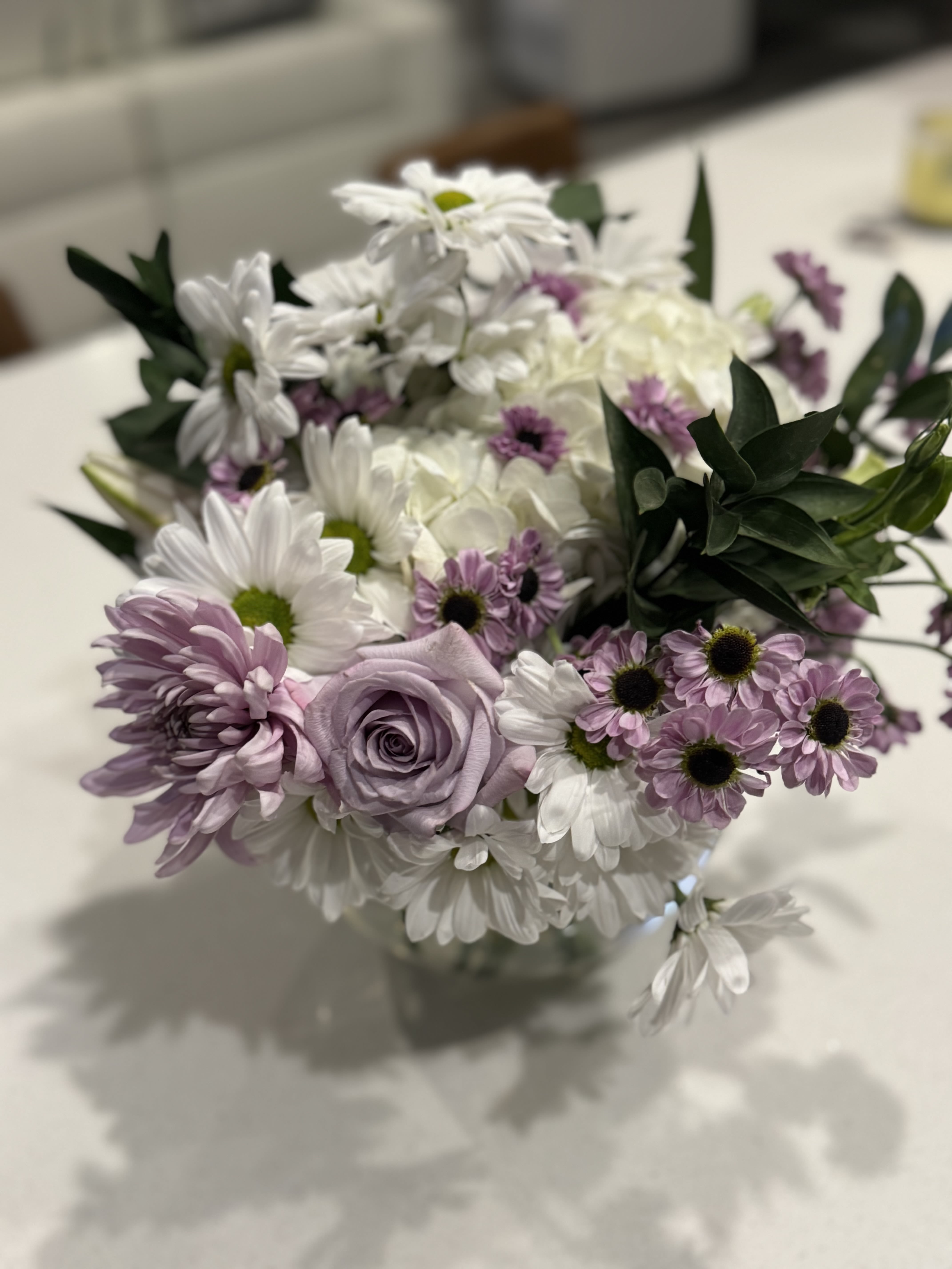 Lavender Lovely - Roses, Mums, Daisies, Hydrangea with greenery in vase