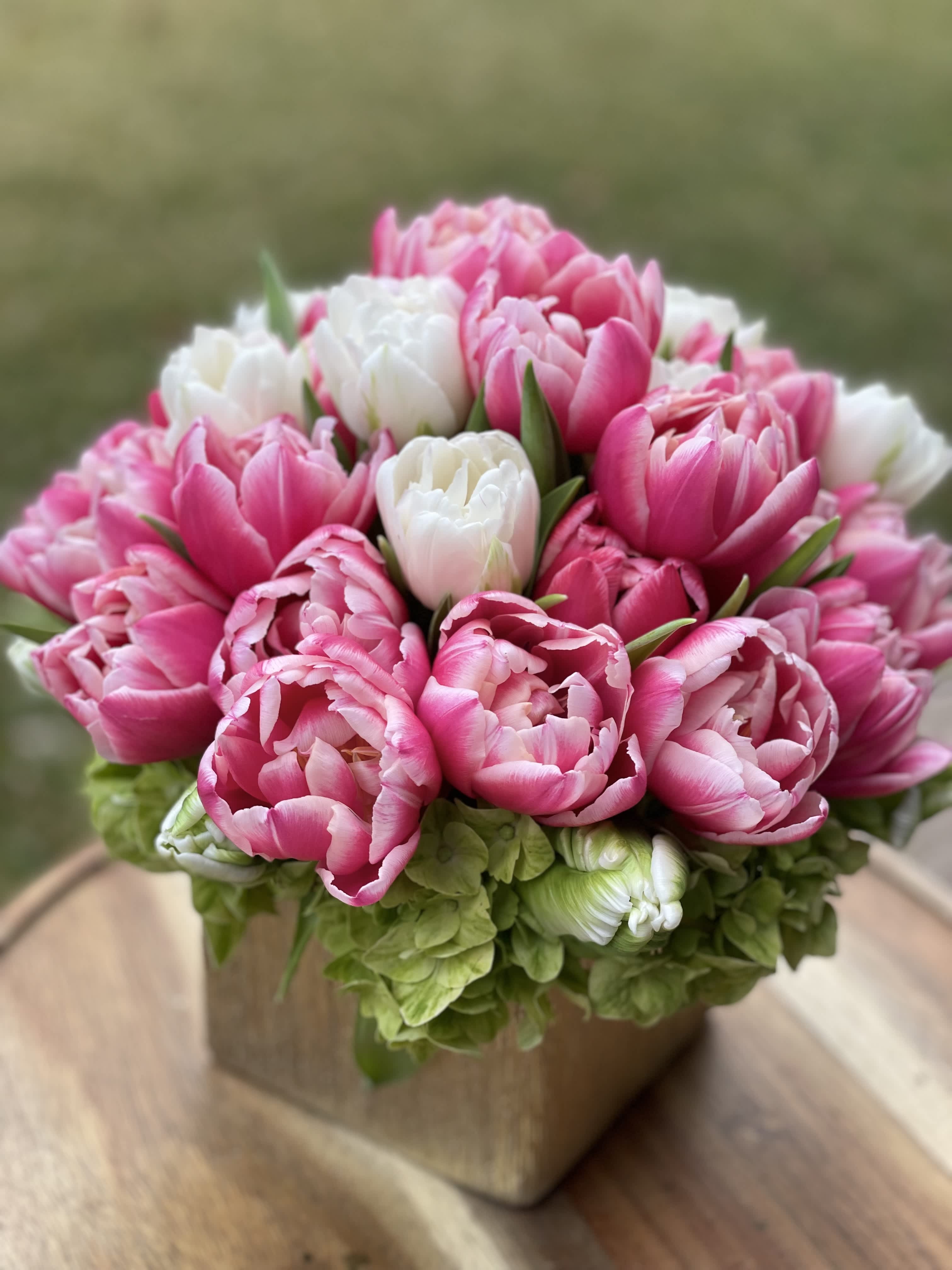 Mira - A mix of double tulips with a base of hydrangea
