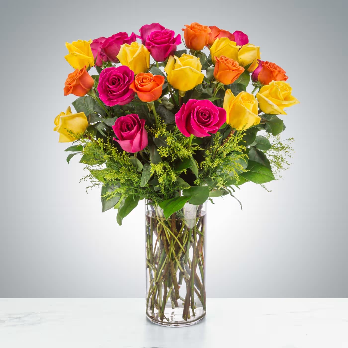 The Sound of Joy by Luv It - Send an explosion of color with this  24 long-stemmed roses arrangement perfect for celebrations or showing your appreciation. A great alternative to the classic red rose, send a giant arrangement of multicolored bright roses.  Approximate Dimensions: 20''D x 28&quot;&quot;H