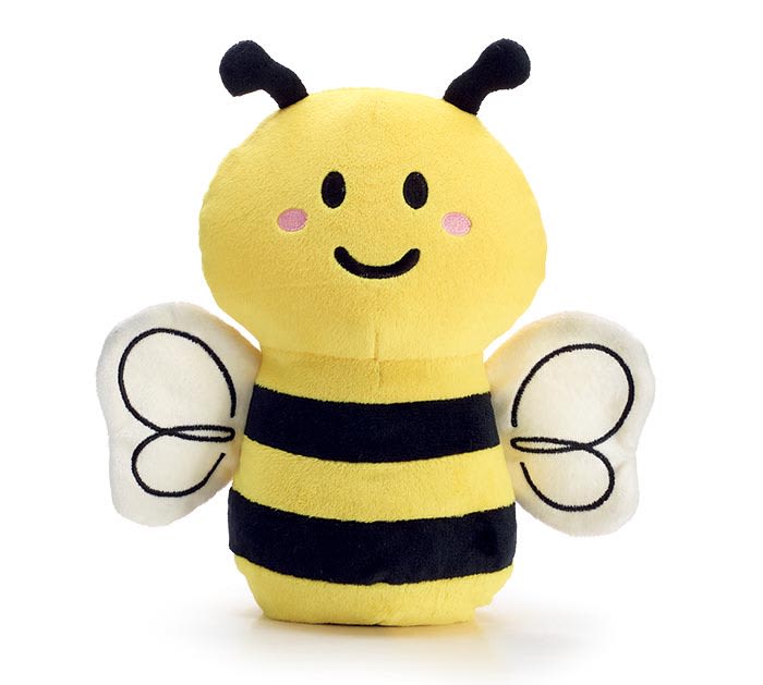PLUSH LITTLE BUMBLE BEE PLUSH LITTLE BUMBLE BEE - Plush little bumble bee with white wings and a black stinger. Has a black and yellow striped body and black antennas. Has embroidered facial features and pellets in the tummy.