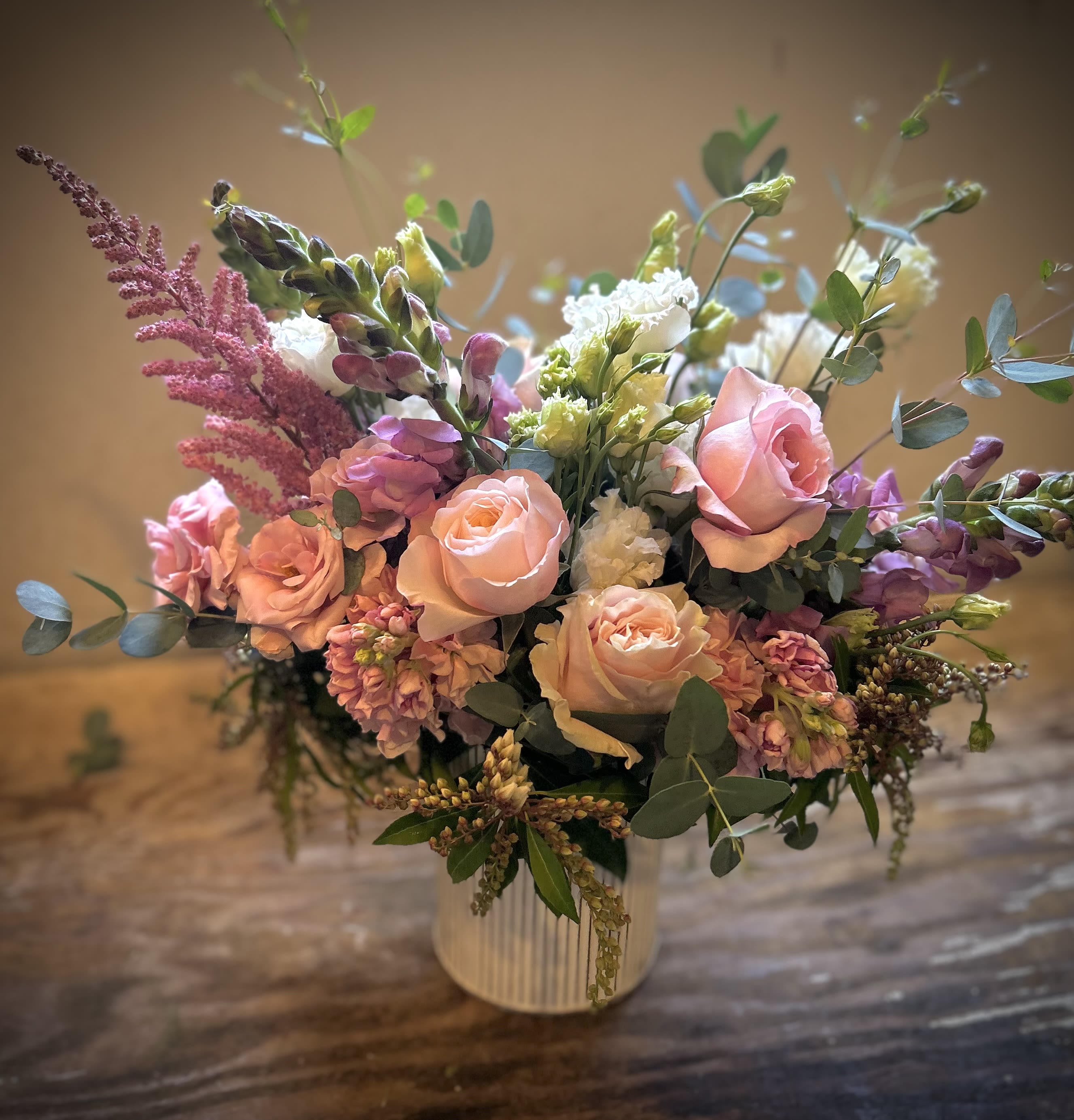 My Sweetheart My Sweetheart - Soft and sweet romantic blooms gathered in a white vase with touches of gold.