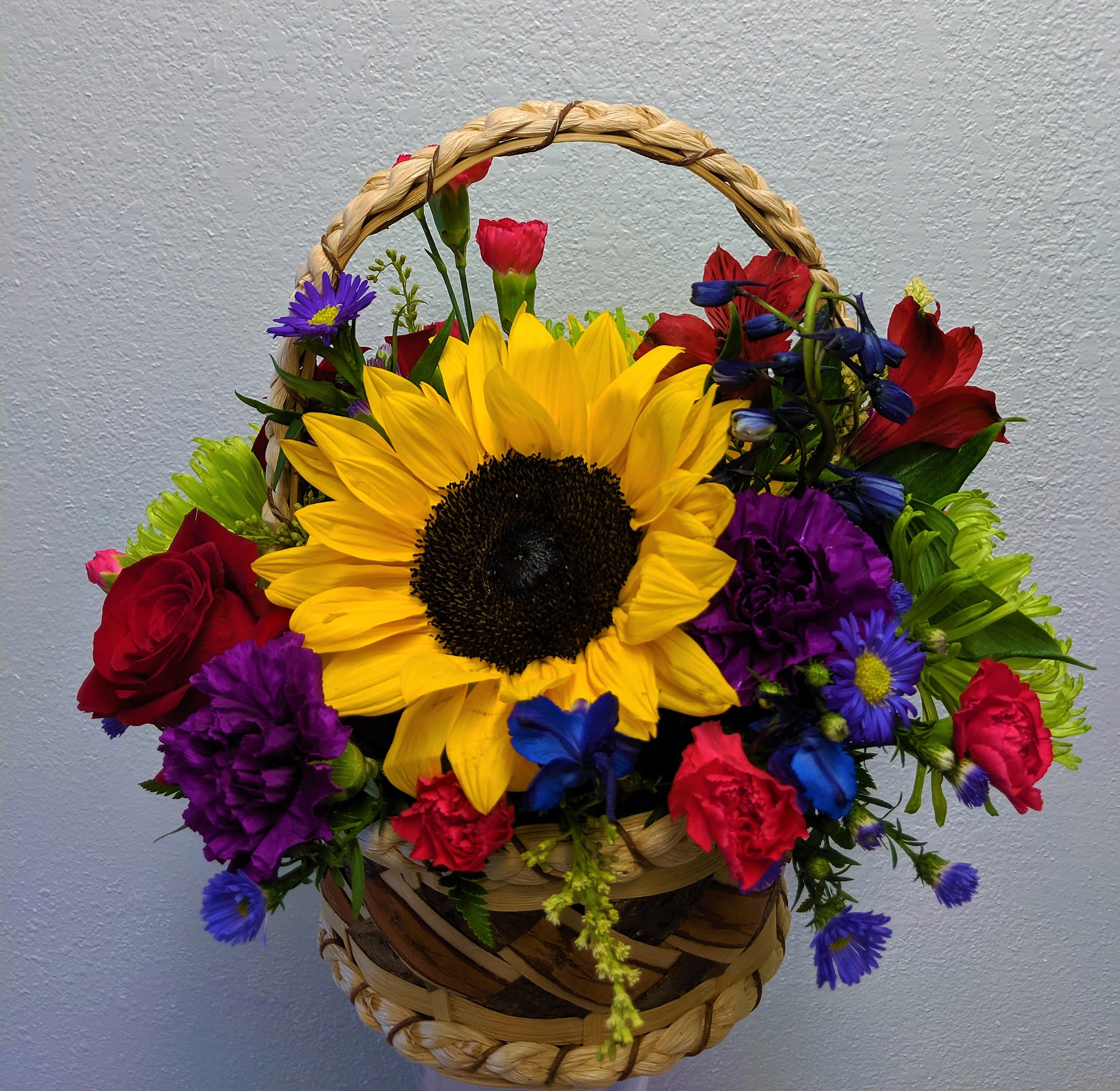 Florist's Choice - Seasonal Mix in handled basket OR vase - Custom, unique arrangement of the freshest, in season florals. Each arrangement is unique. 