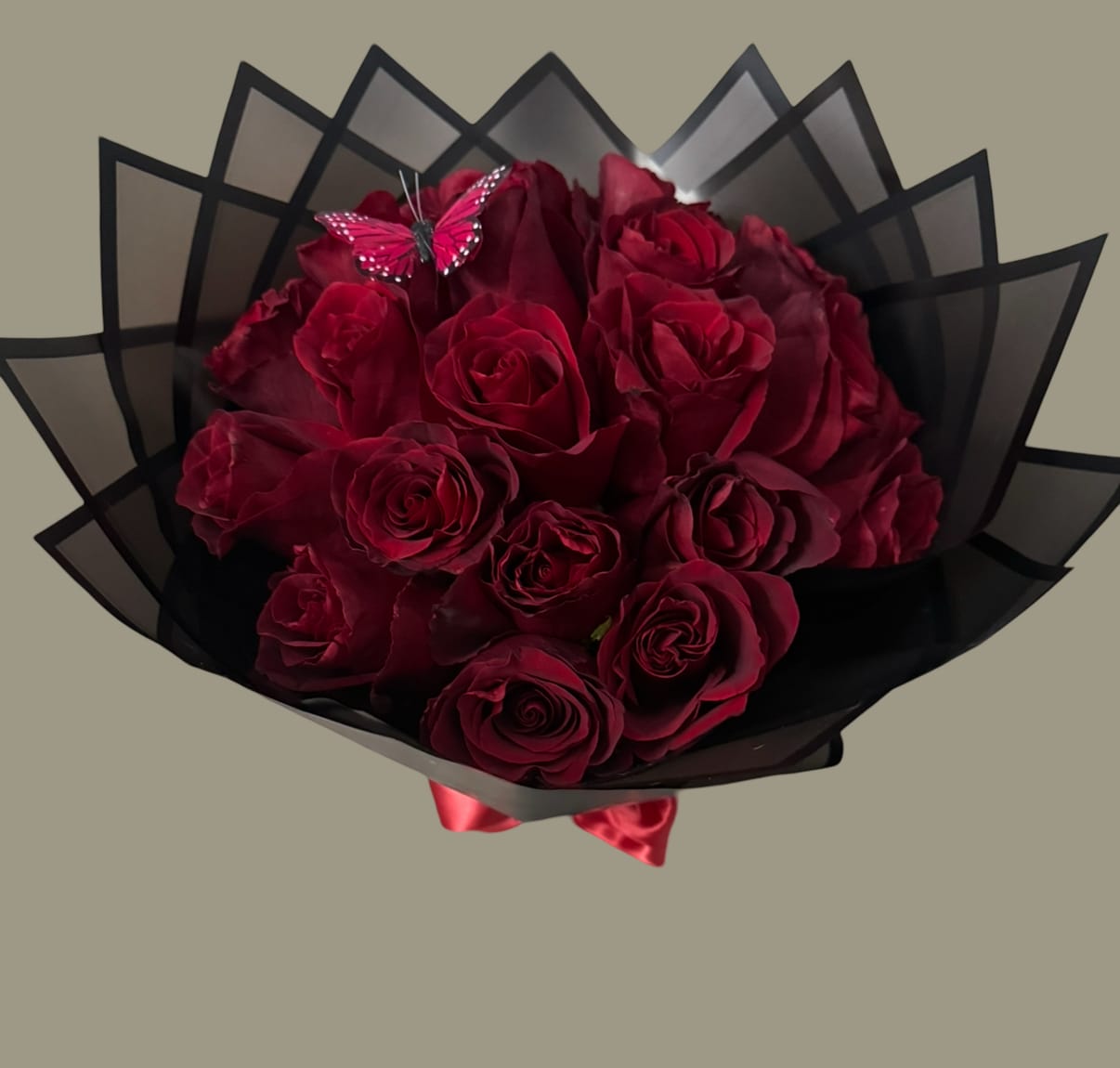 All red rose bouquet - 25 Red Rose bouquet with black paper