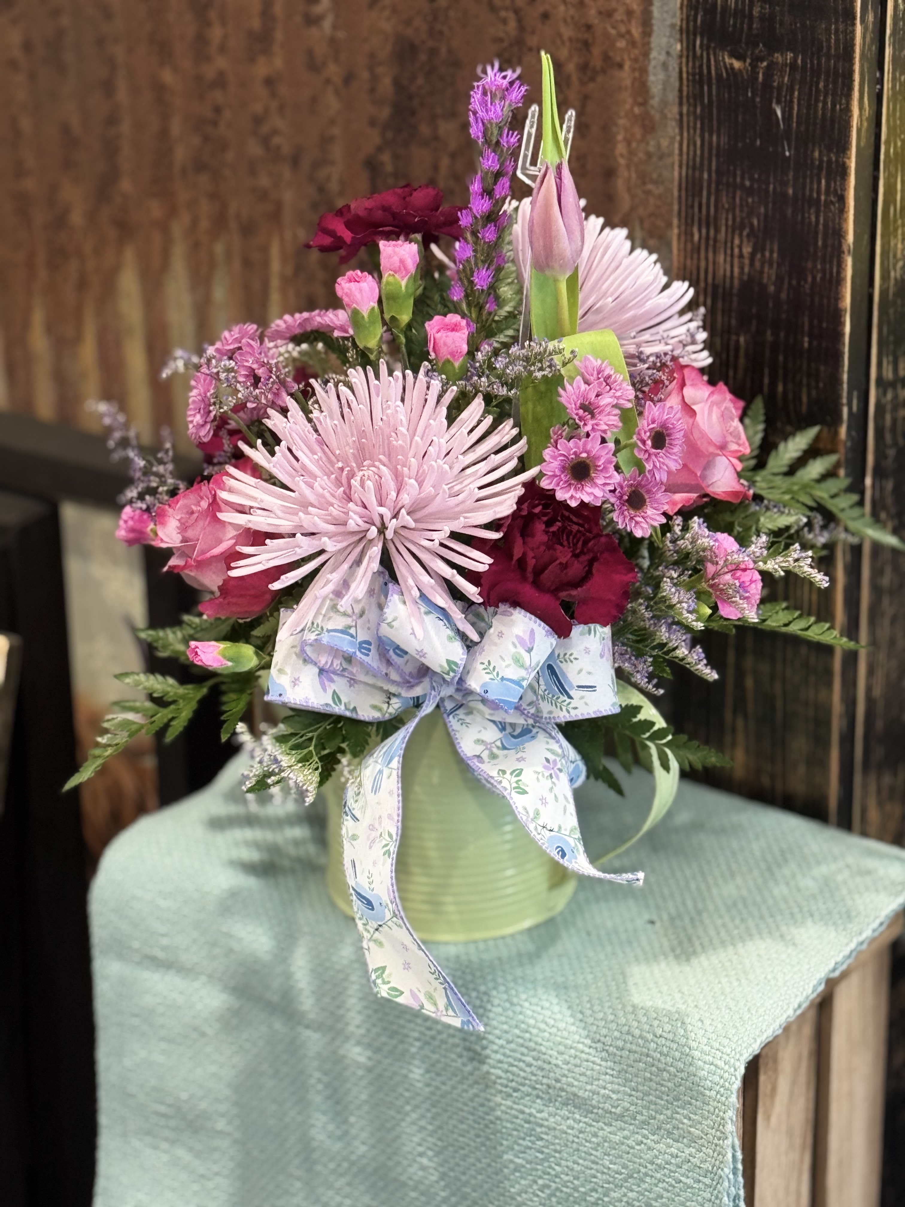 Purple Patch Bouquet - A variety of Purple arranged in a watering can