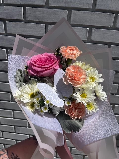 Josephine - Premium wrapped bouquet of mixed florals, tied with a satin bow 