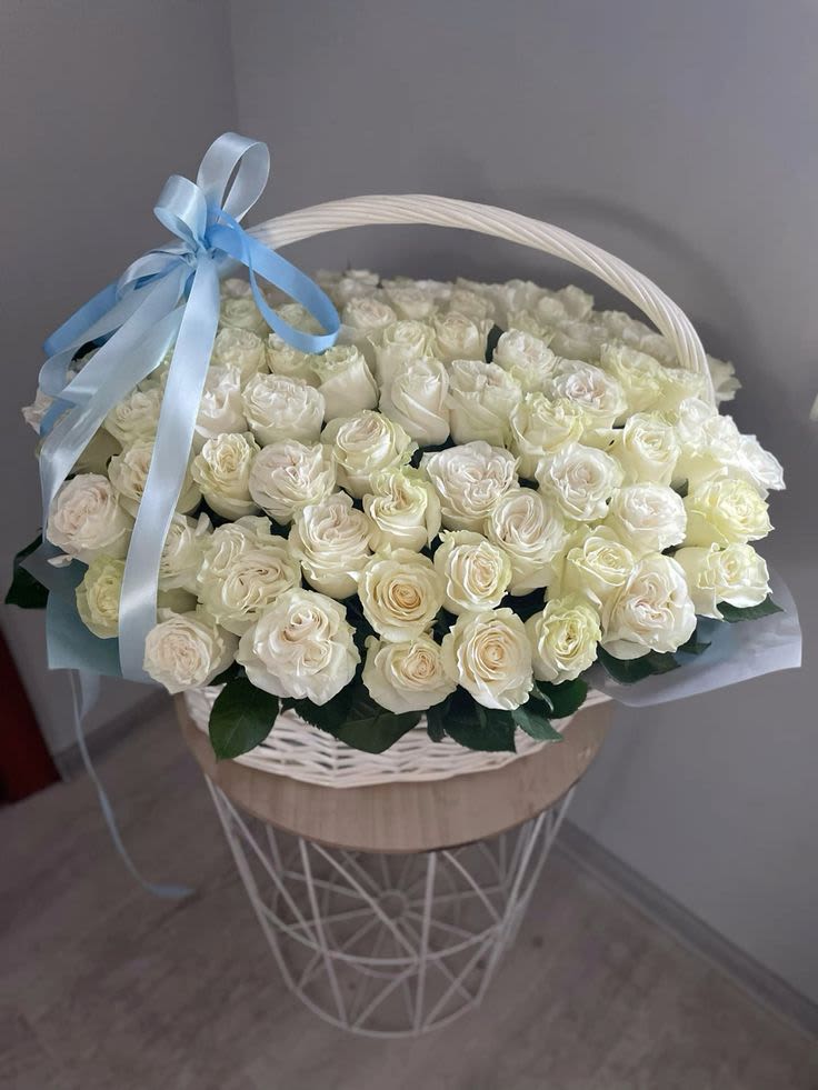 Basket of Love - White Roses Basket