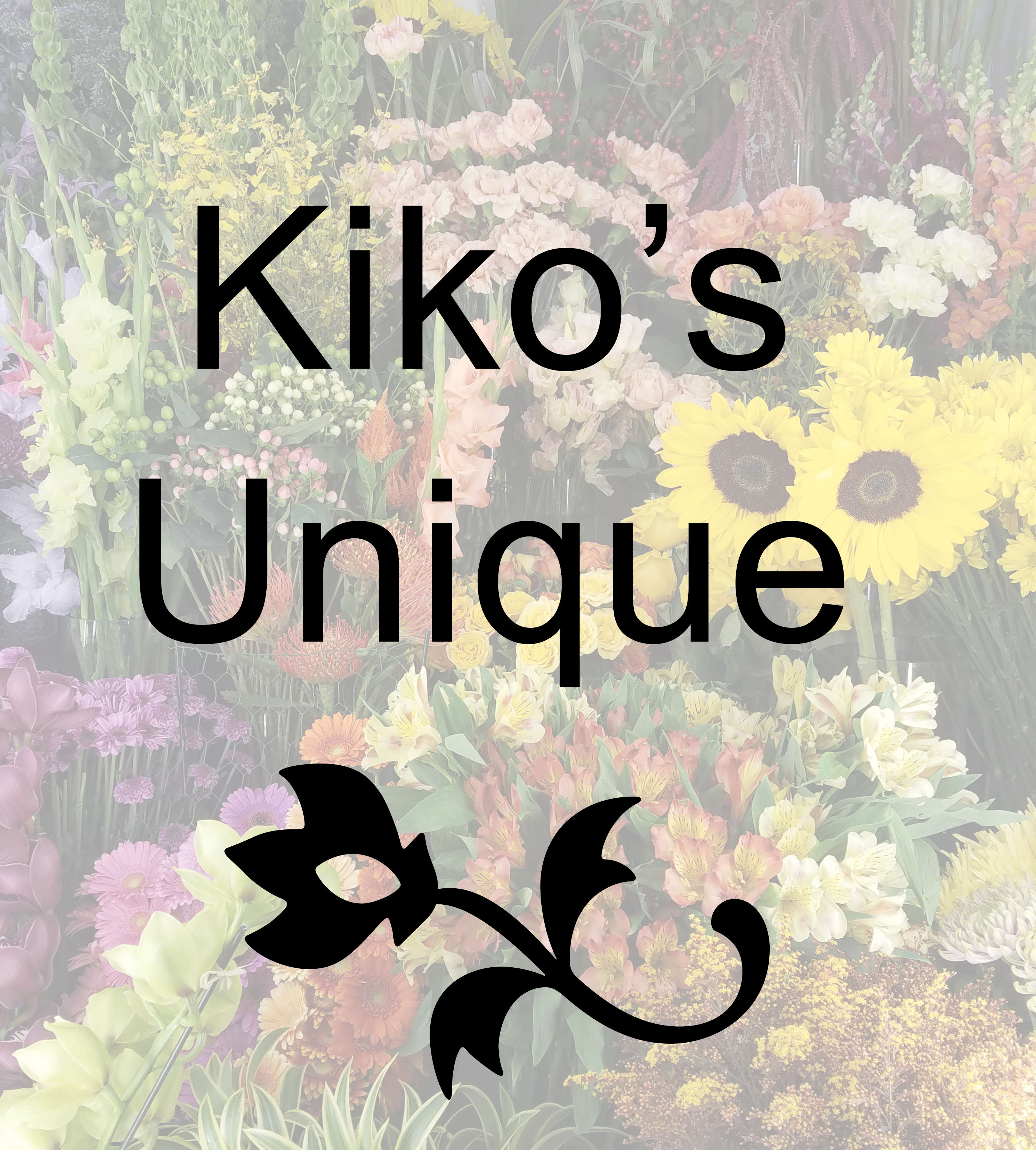 Kiko's Unique Kiko's Unique - Kiko’s unique creations are stunning, one-of-a-kind designs you won’t find anywhere else. When placing your order, PLEASE use the FLORIST INSTRUCTIONS section on the delivery information page to share your preferences, Eg. compact, whispy, gardeny, springy, bright, pastel, monochromatic, etc… Be creative and we will do exactly that for you!
