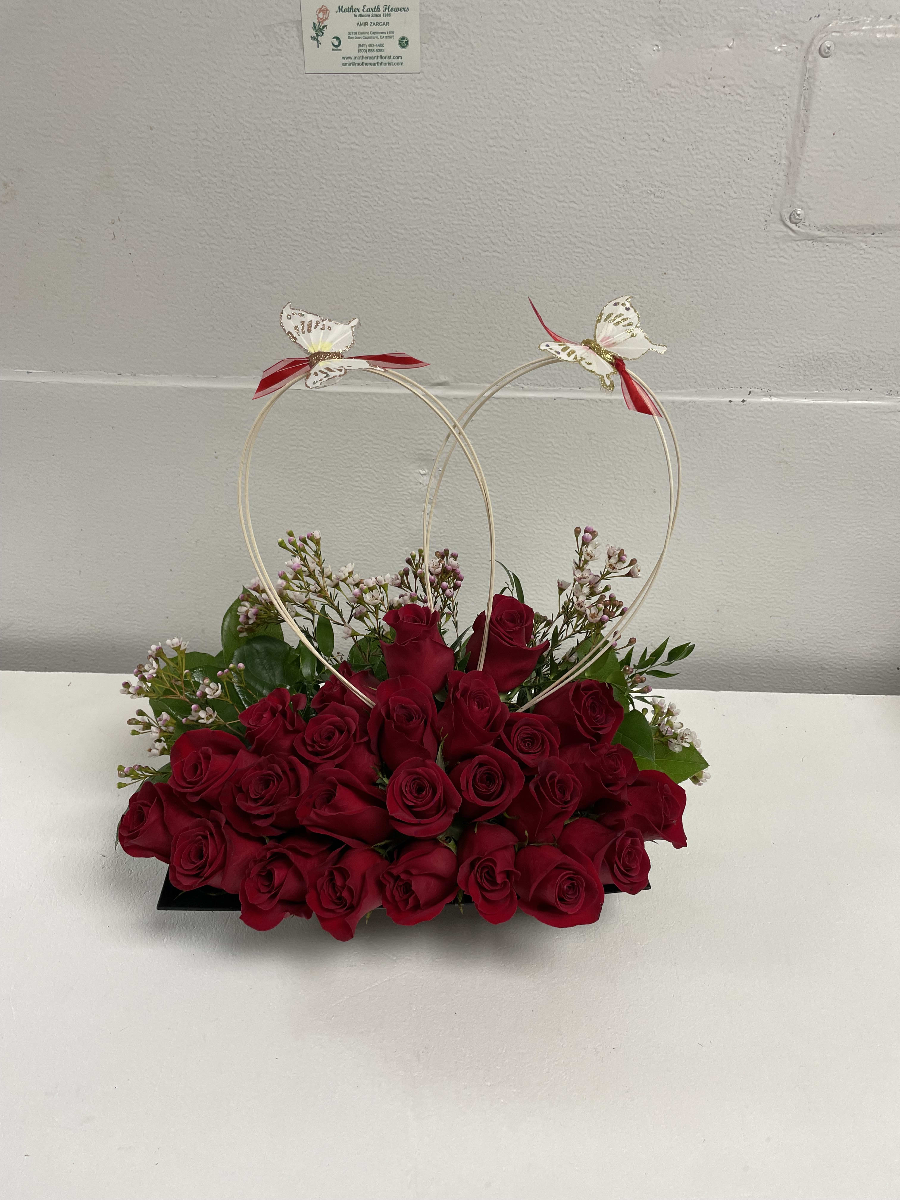 you are my butterfly you are my butterfly - 2 dozen red rose and heart with butterflies as the picture.