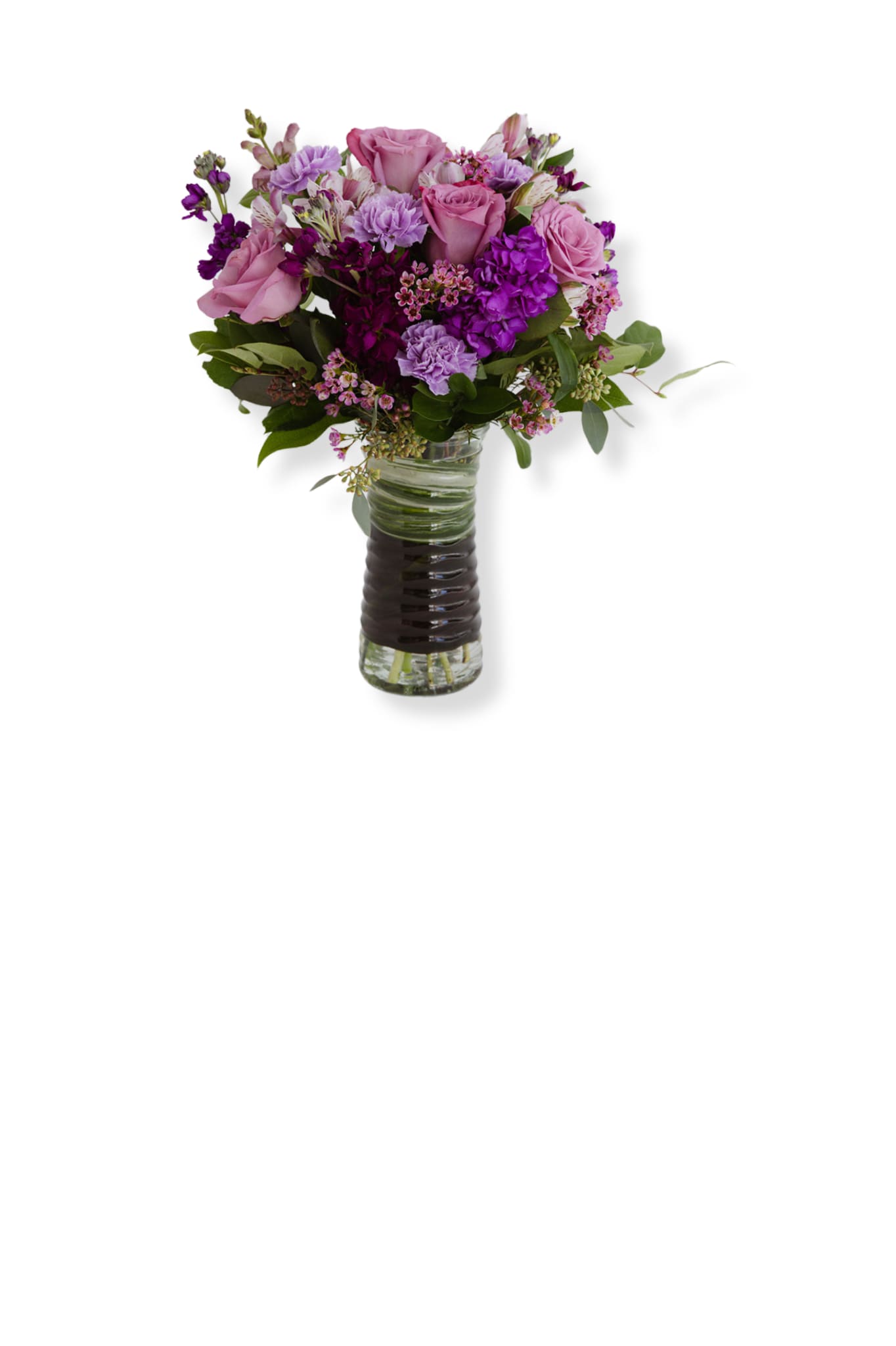 Passion Purple  - Vases of purple roses and seasonal flowers 