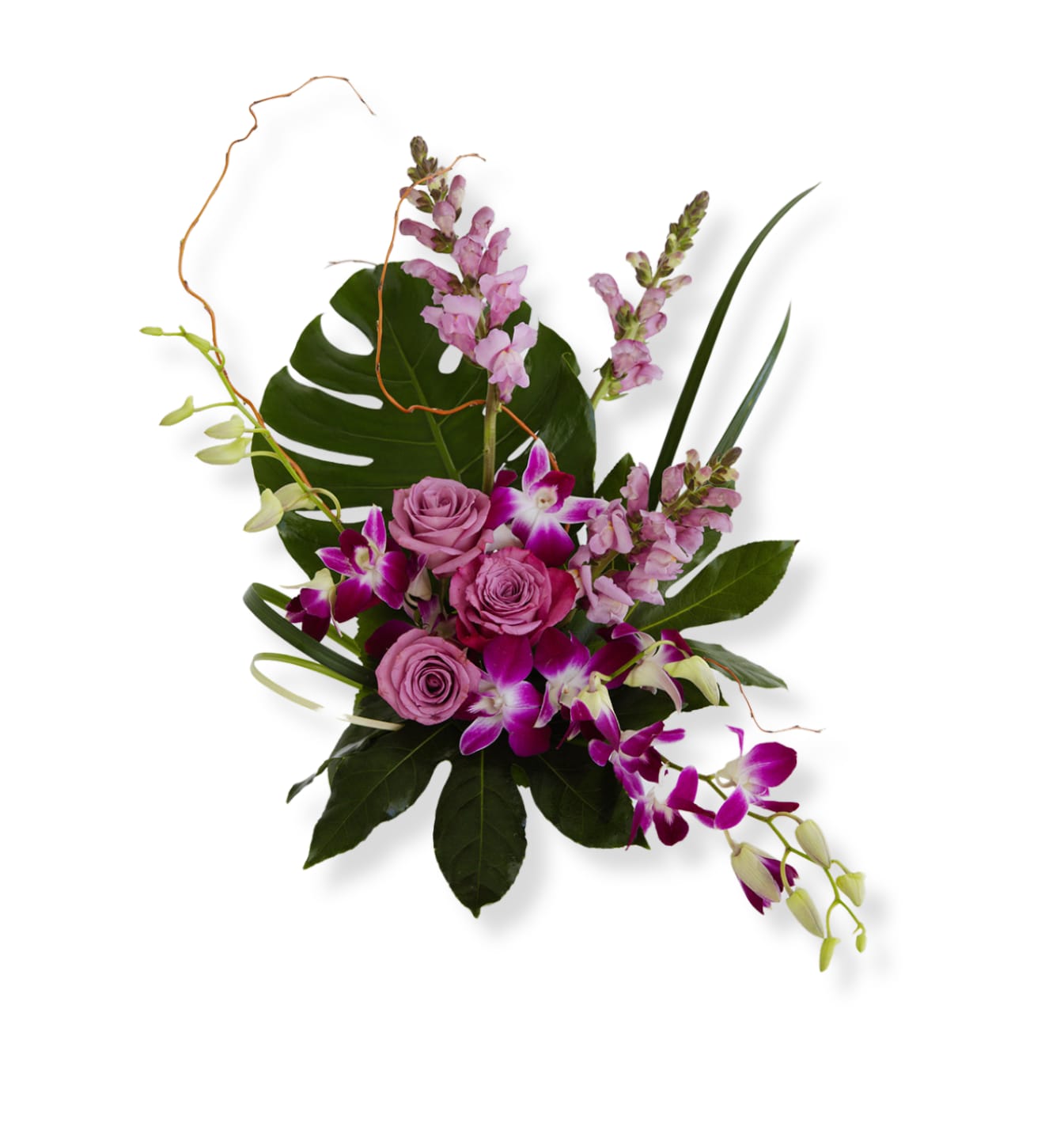 Purple Tropics - Orchids, roses and snapdragons withh a tripical twist 